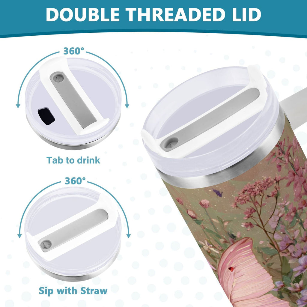 30 oz Insulated Stainless Steel Tumbler Double Wall Stainless Steel Tumbler with 2-Way Drinking Delicate Butterfly - TKQE