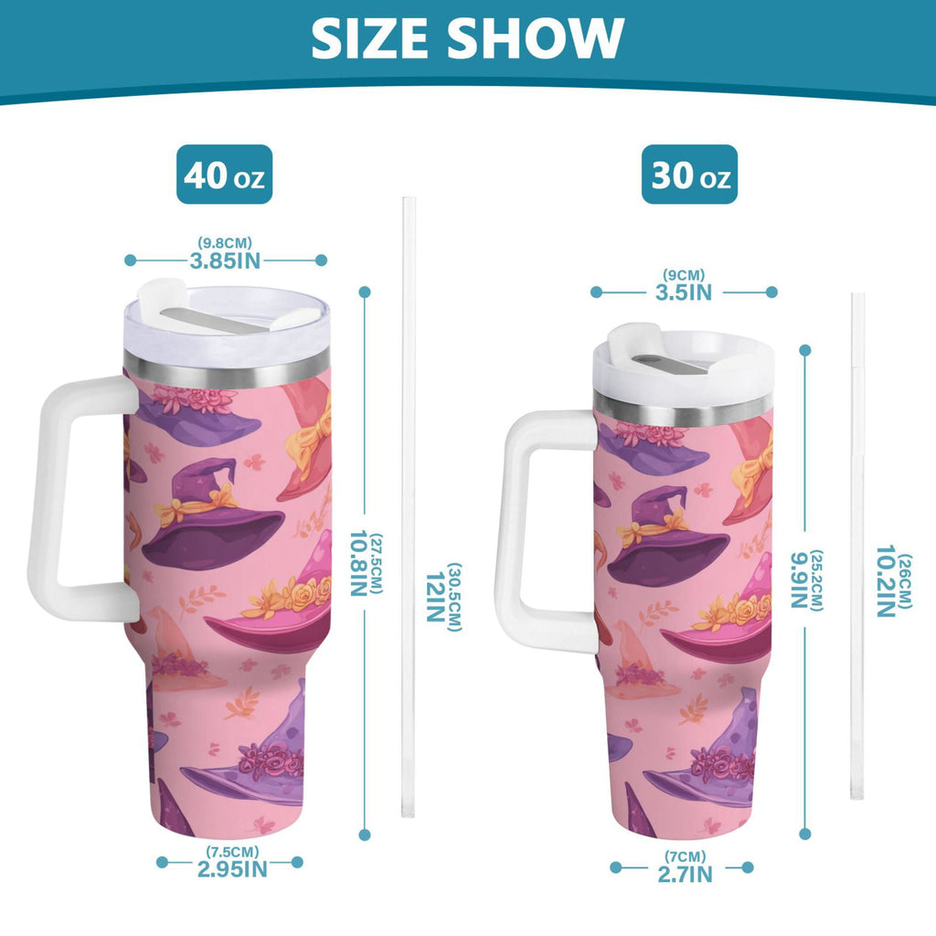 30 oz Insulated Stainless Steel Tumbler Double Wall Stainless Steel Tumbler with 2-Way Drinking Colorful Hat Pattern - QOOV