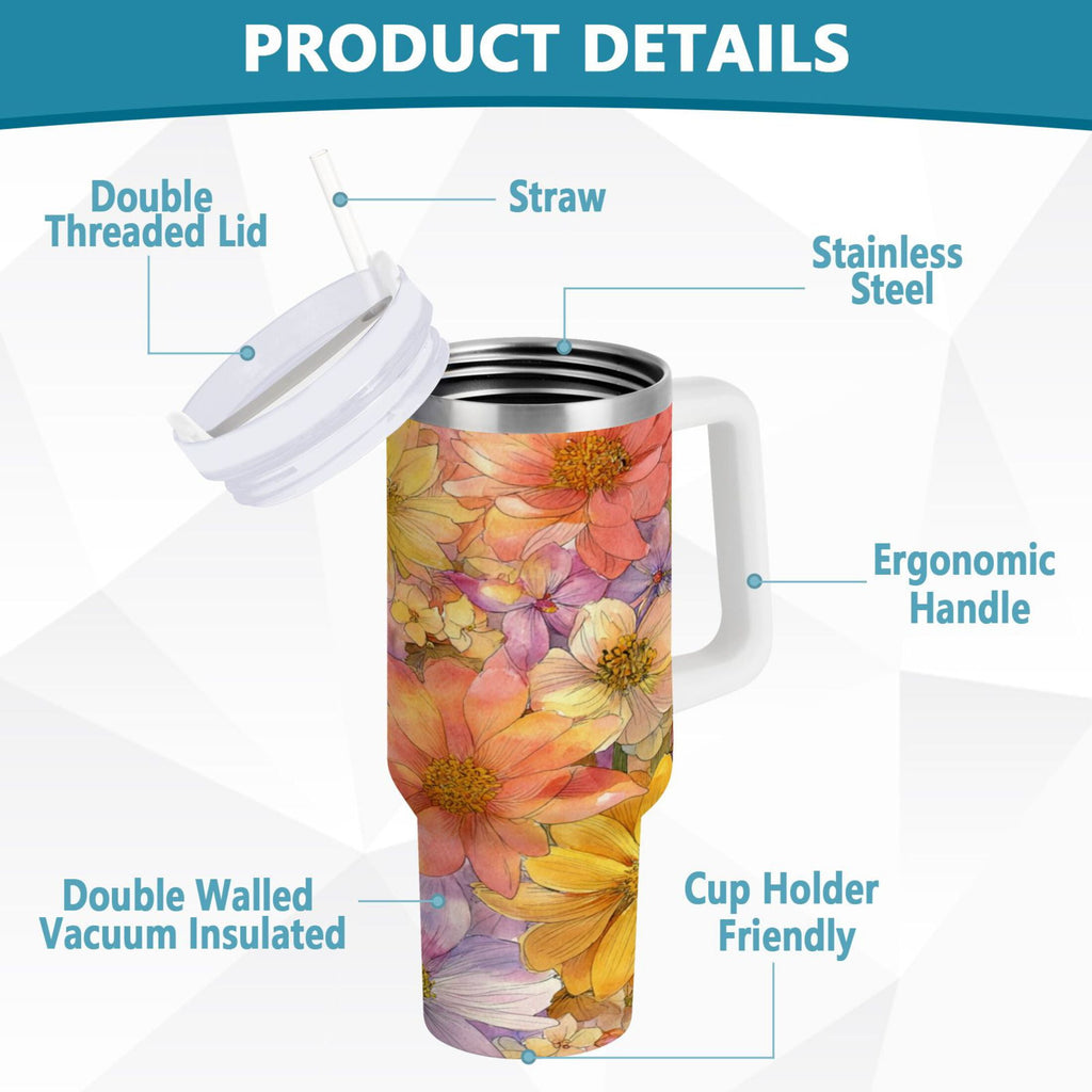 30 oz Insulated Stainless Steel Tumbler Double Wall Stainless Steel Tumbler with 2-Way Drinking Summer Blossoms - ZIWN