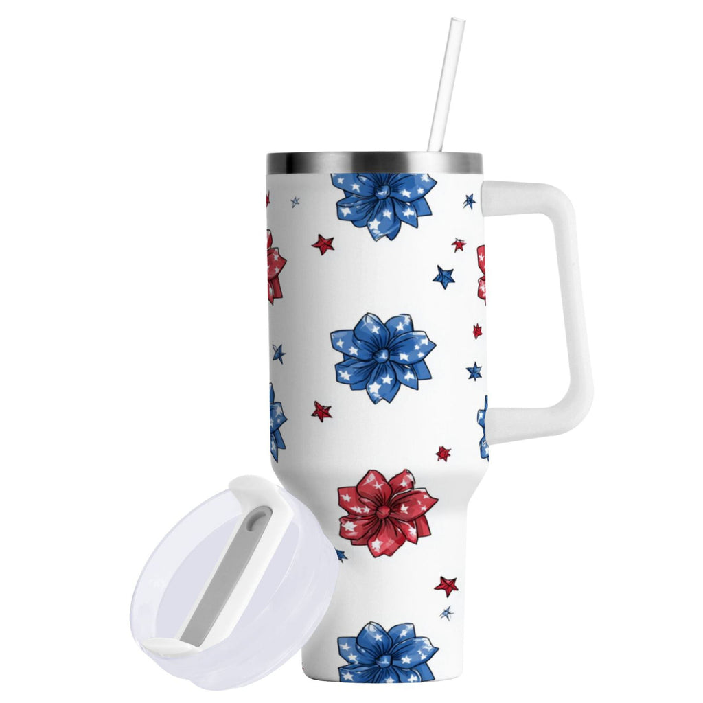 40 oz Insulated Stainless Steel Tumbler Double Wall Stainless Steel Tumbler with 2-Way Drinking Stars and Stripes Puttern Flower - AQA7