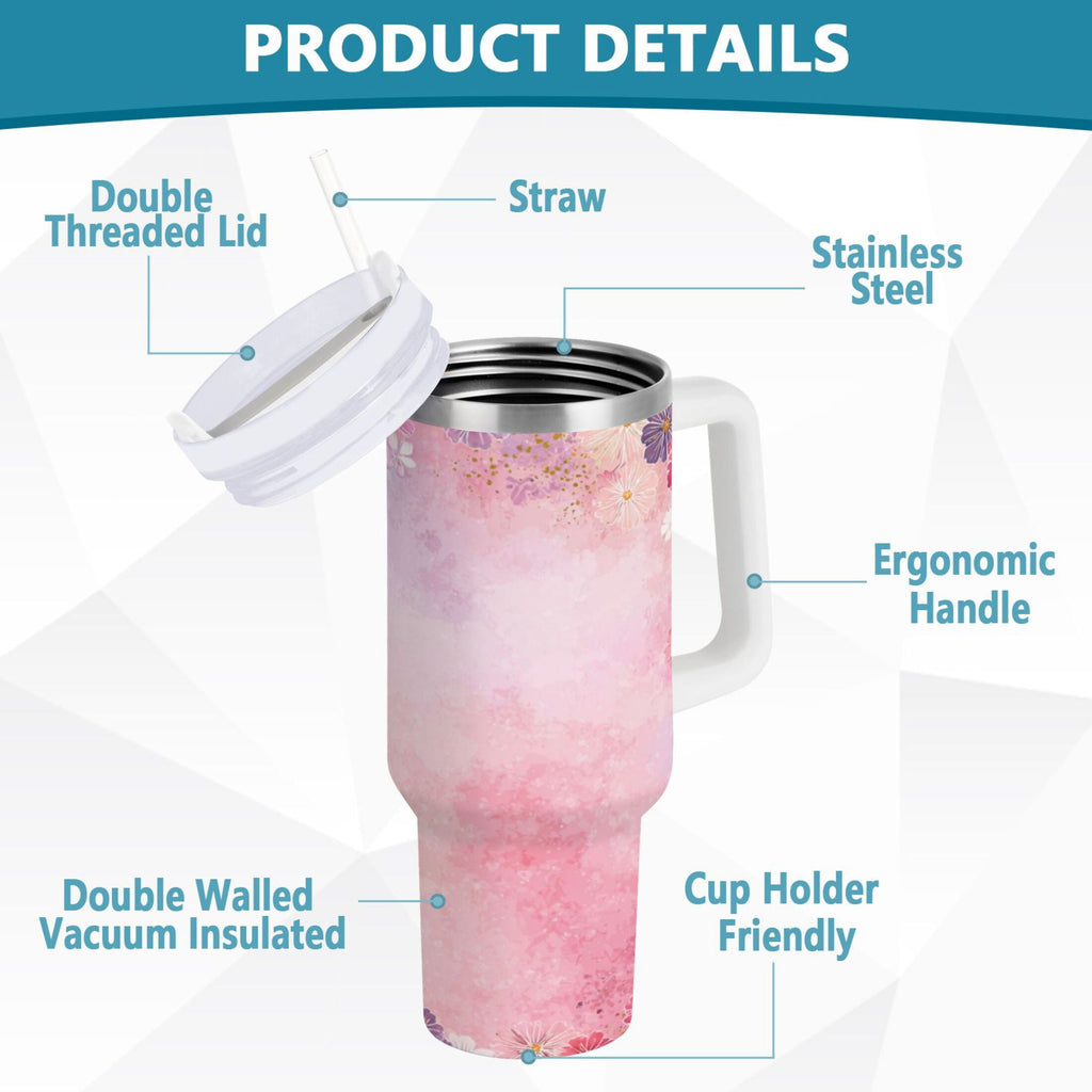 30 oz Insulated Stainless Steel Tumbler Double Wall Stainless Steel Tumbler with 2-Way Drinking Colorful Pastel Floral Pattern - XX8S