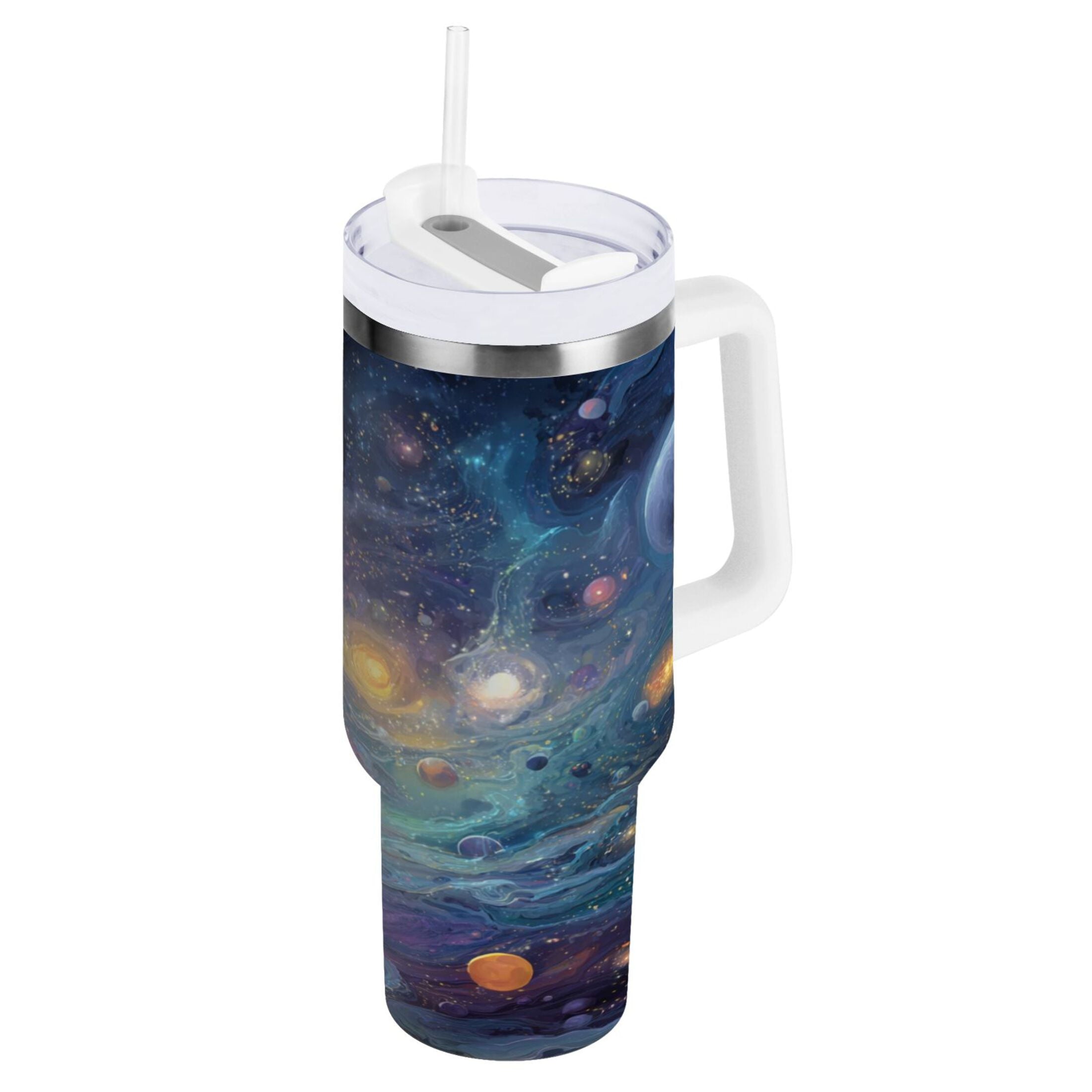 30 oz Insulated Stainless Steel Tumbler Double Wall Stainless Steel Tumbler with 2-Way Drinking Vibrant and Colorful Universe - DZ5H