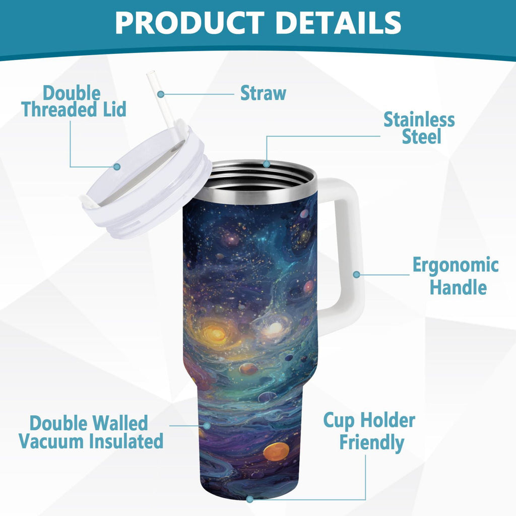 30 oz Insulated Stainless Steel Tumbler Double Wall Stainless Steel Tumbler with 2-Way Drinking Vibrant and Colorful Universe - DZ5H