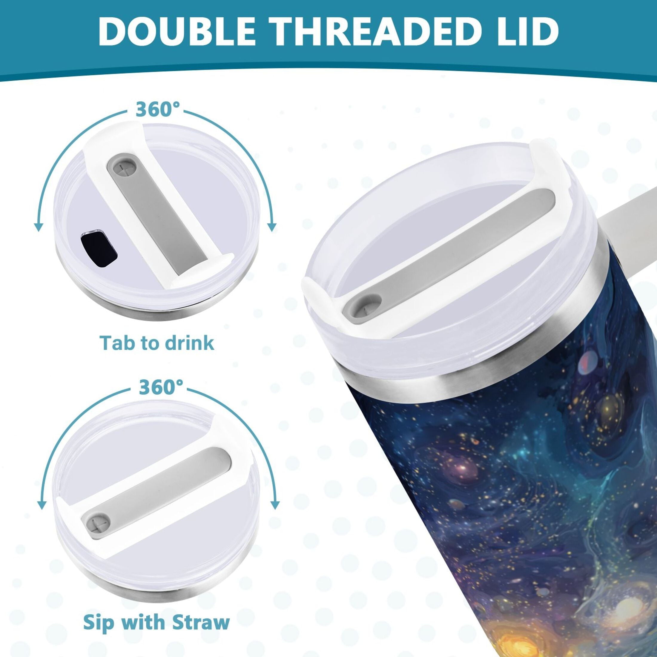30 oz Insulated Stainless Steel Tumbler Double Wall Stainless Steel Tumbler with 2-Way Drinking Vibrant and Colorful Universe - DZ5H