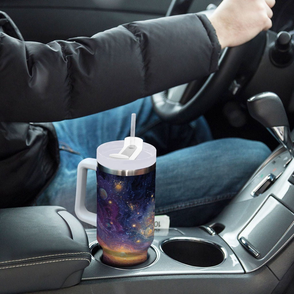 30 oz Insulated Stainless Steel Tumbler Double Wall Stainless Steel Tumbler with 2-Way Drinking Vibrant and Colorful Universe - DZ5H