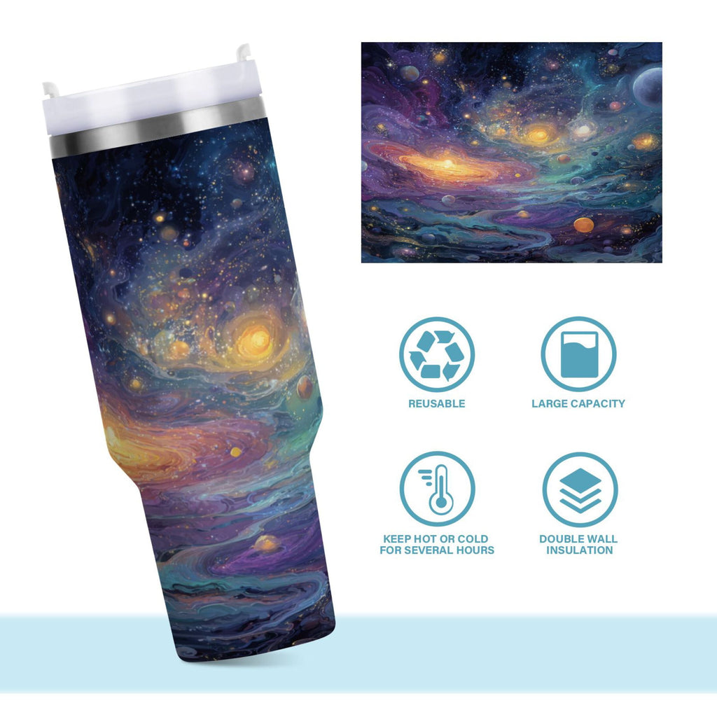 30 oz Insulated Stainless Steel Tumbler Double Wall Stainless Steel Tumbler with 2-Way Drinking Vibrant and Colorful Universe - DZ5H