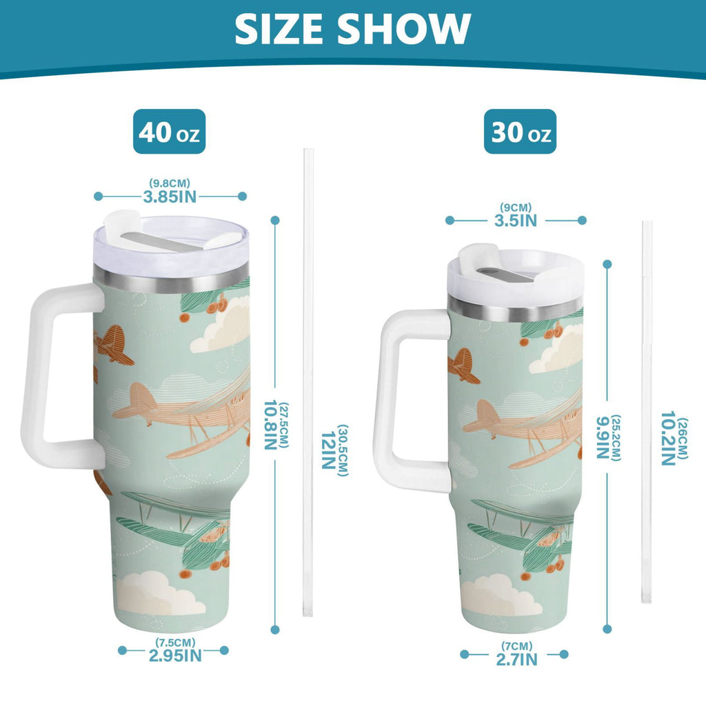40 oz Insulated Stainless Steel Tumbler Double Wall Stainless Steel Tumbler with 2-Way Drinking Cute Airplanes - PQO3