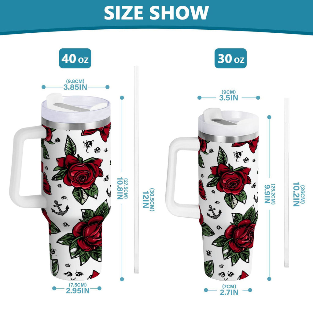 40 oz Insulated Stainless Steel Tumbler Double Wall Stainless Steel Tumbler with 2-Way Drinking Red Roses and Cherries - 5GYM