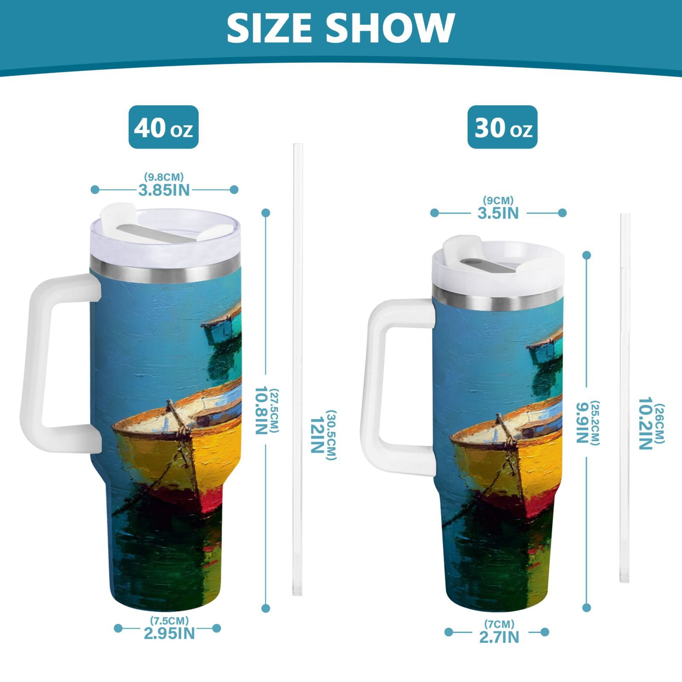 30 oz Insulated Stainless Steel Tumbler Double Wall Stainless Steel Tumbler with 2-Way Drinking Colorful Row Boats - J51Q