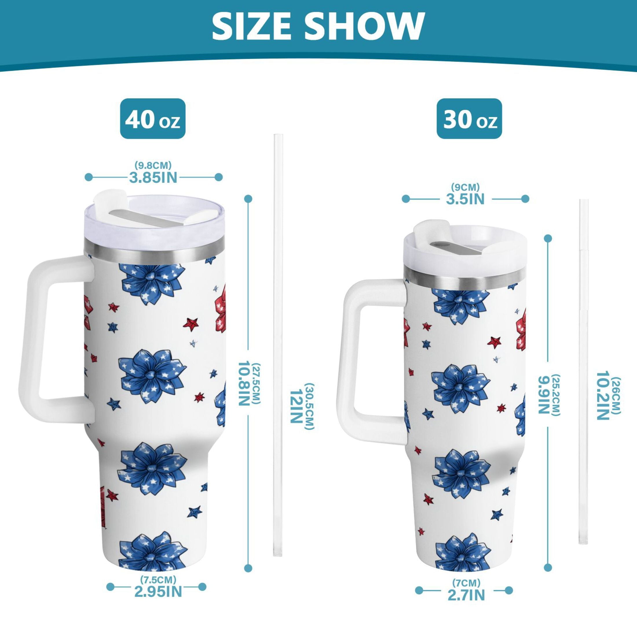 40 oz Insulated Stainless Steel Tumbler Double Wall Stainless Steel Tumbler with 2-Way Drinking Stars and Stripes Puttern Flower - AQA7
