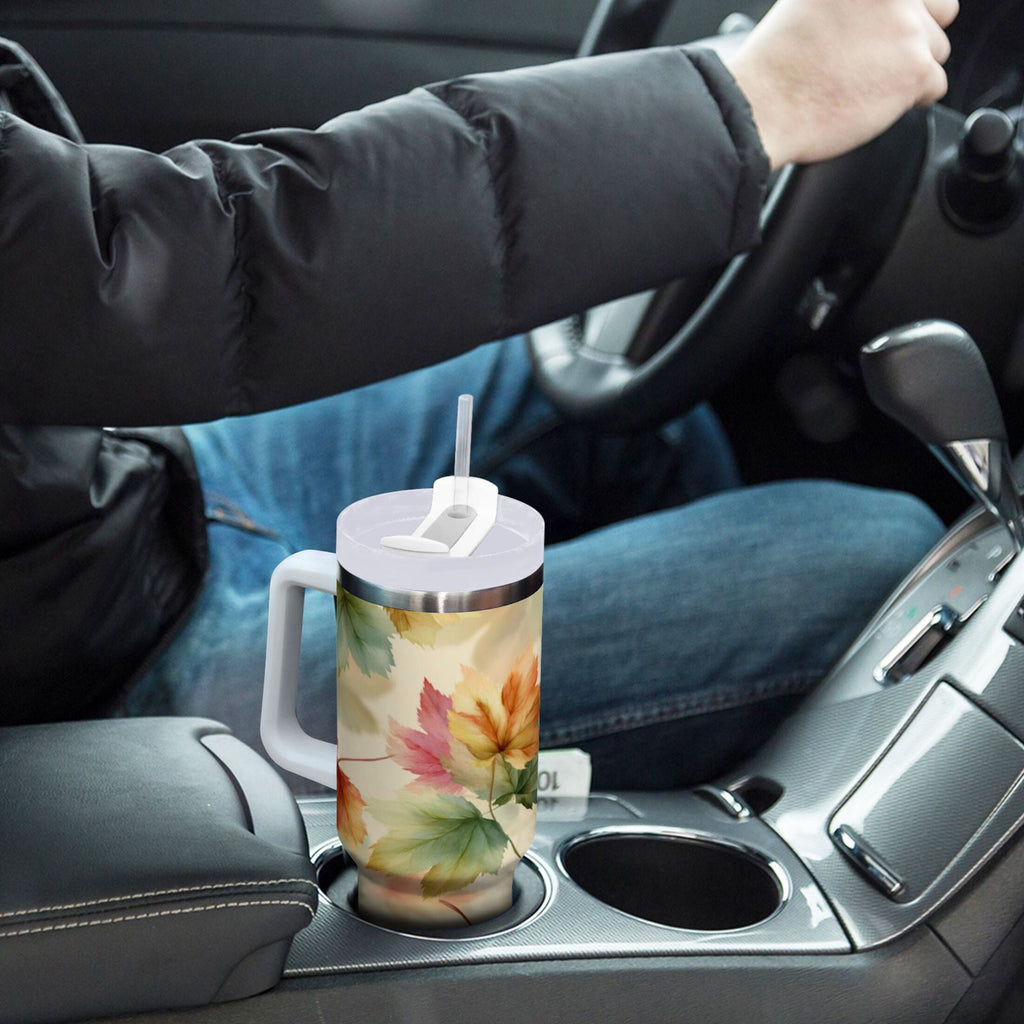 40 oz Insulated Stainless Steel Tumbler Double Wall Stainless Steel Tumbler with 2-Way Drinking Watercolor Maple Leaves Pattern - 8WWO