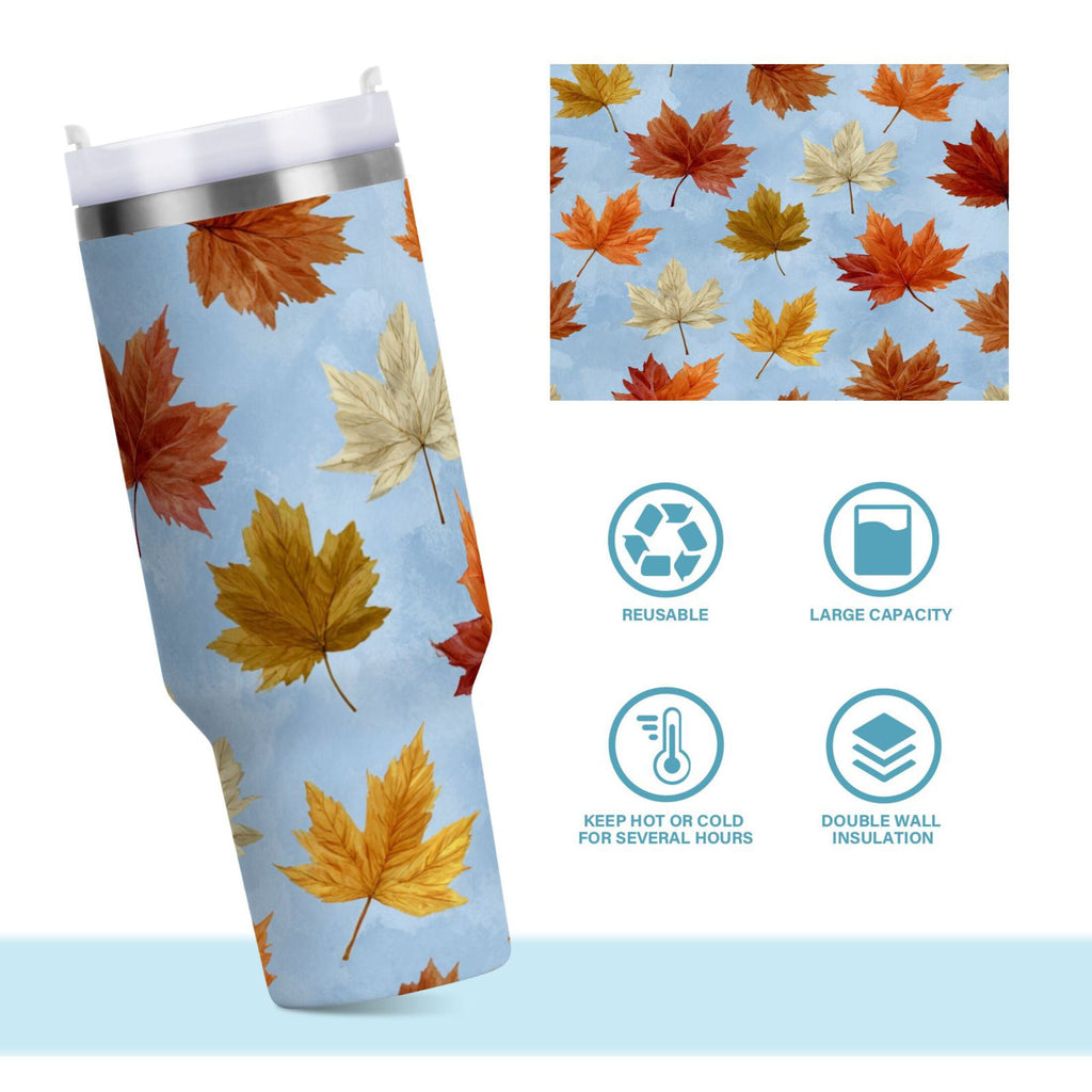 30 oz Insulated Stainless Steel Tumbler Double Wall Stainless Steel Tumbler with 2-Way Drinking Autumn Maple Leaves - SU3H