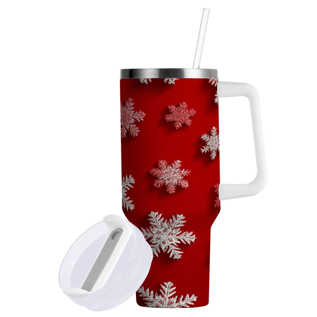 30 oz Insulated Stainless Steel Tumbler Double Wall Stainless Steel Tumbler with 2-Way Drinking Red and White Snowflakes - 1MF9