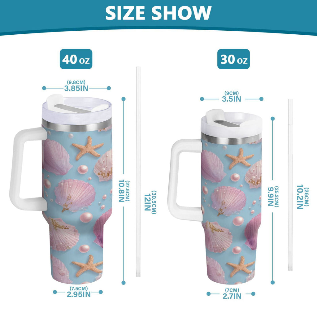 40 oz Insulated Stainless Steel Tumbler Double Wall Stainless Steel Tumbler with 2-Way Drinking Seashells and Pearls Pattern - XY5S