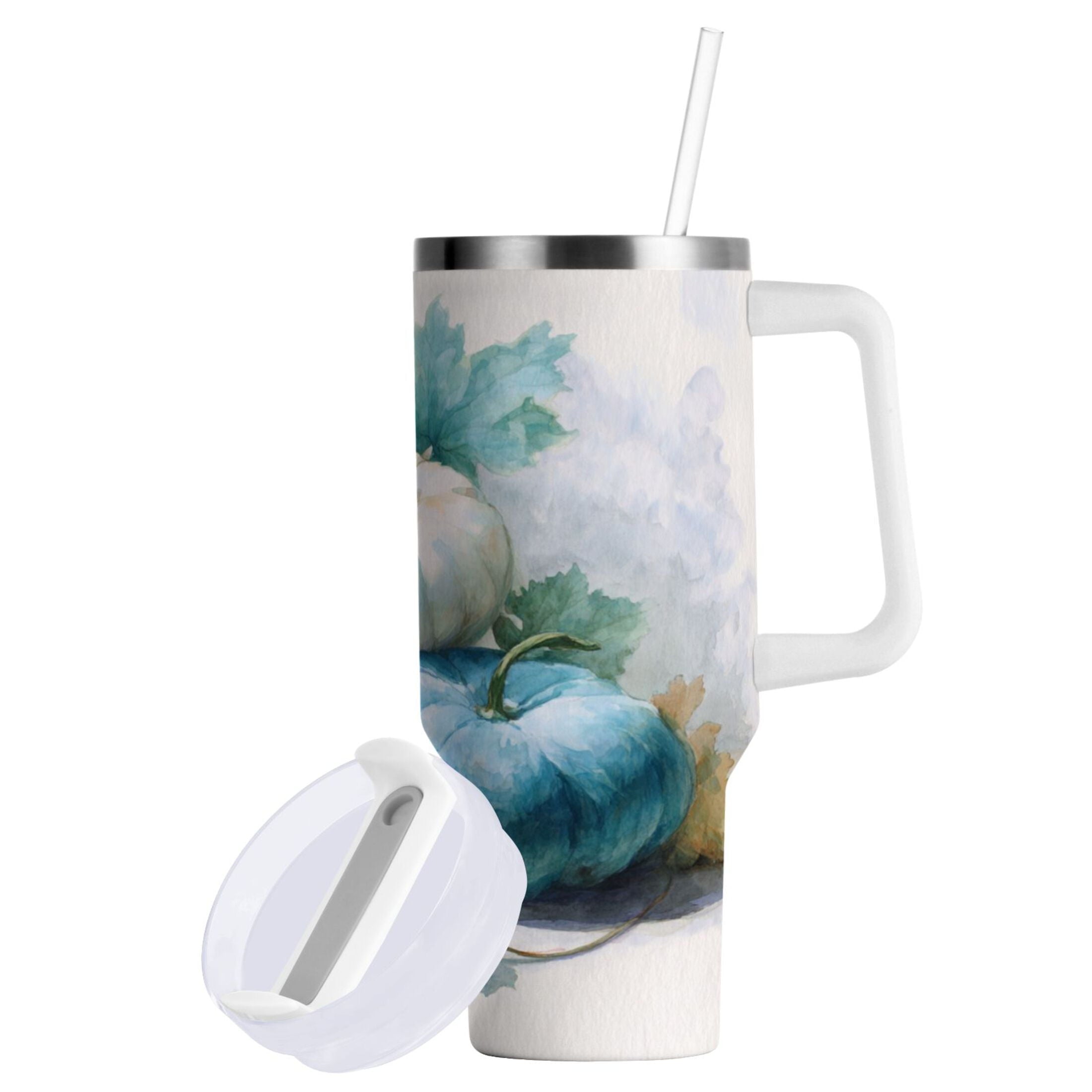 40 oz Insulated Stainless Steel Tumbler Double Wall Stainless Steel Tumbler with 2-Way Drinking Watercolor Pumpkins and Leaves - JSB5