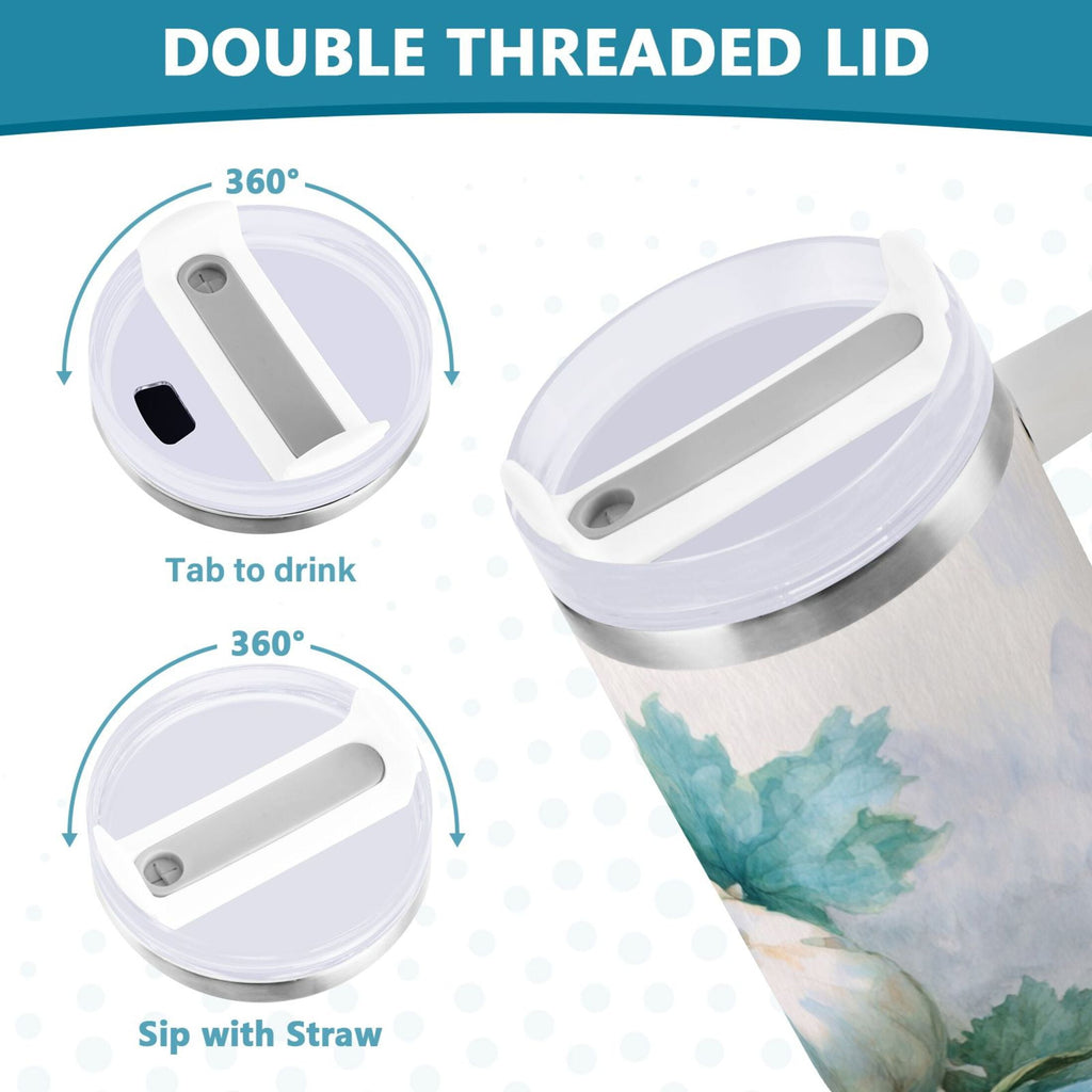 40 oz Insulated Stainless Steel Tumbler Double Wall Stainless Steel Tumbler with 2-Way Drinking Watercolor Pumpkins and Leaves - JSB5