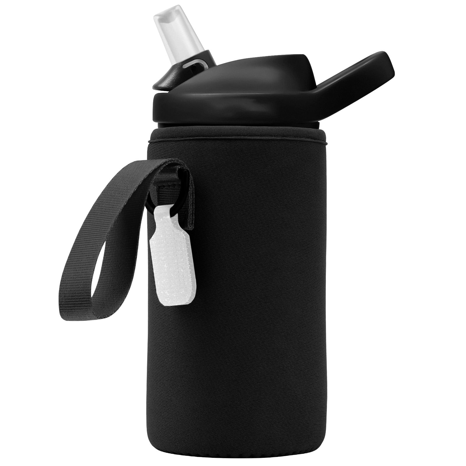 Linkidea Water Bottle Sleeve Compatible with CamelBak Eddy+ Tritan 14oz, Steel 12oz Kids Bottle, Waterbottle Holder Bag with Name Tag, Black - UIOM