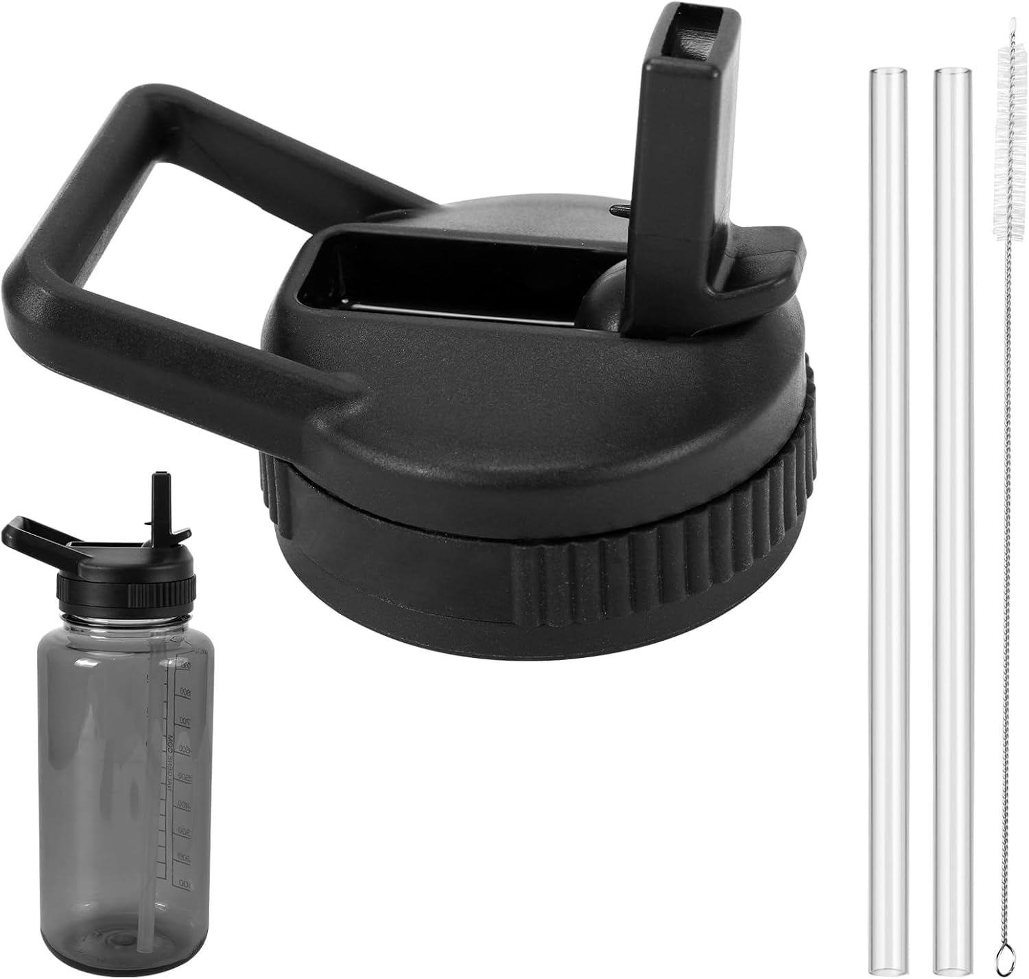 Straw Lid Compatible with Nalgene Water Bottles 32 OZ, BPA-Free Straws Lid with Handle for Nalgene Wide Mouth, Replacement Bottle Cap Accessories with 2 Straws and 1 Straw Brush - ISO1