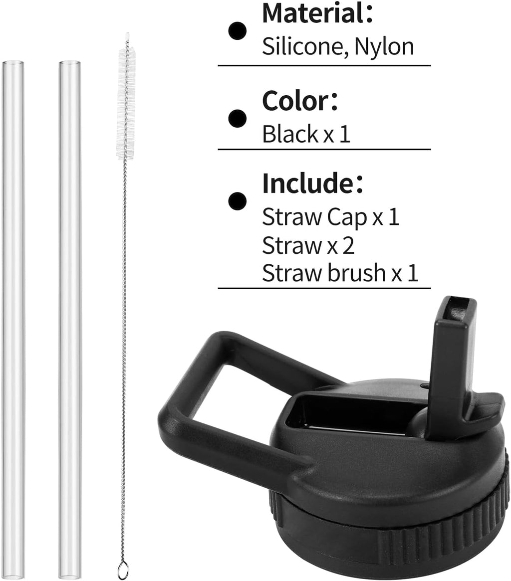 Straw Lid Compatible with Nalgene Water Bottles 32 OZ, BPA-Free Straws Lid with Handle for Nalgene Wide Mouth, Replacement Bottle Cap Accessories with 2 Straws and 1 Straw Brush - ISO1