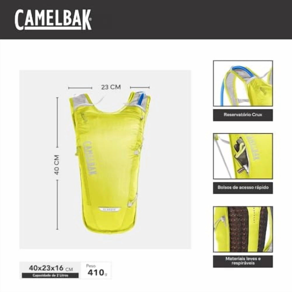 Camelbak Classic Light Hydration Pack Bag Inc Reservior Yellow/Silver 70oz - OIYA