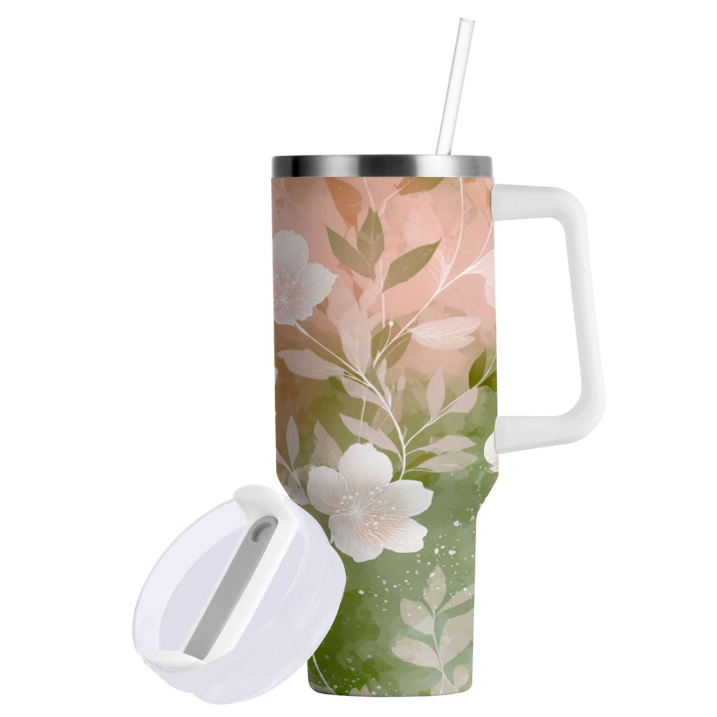 30 oz Insulated Stainless Steel Tumbler Double Wall Stainless Steel Tumbler with 2-Way Drinking Gradient Elegant Floral - XGD0