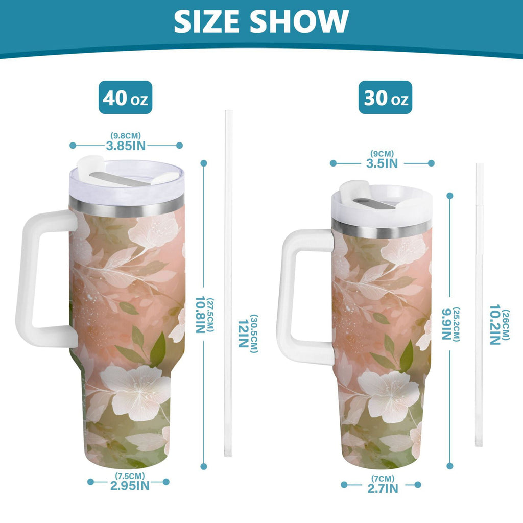 30 oz Insulated Stainless Steel Tumbler Double Wall Stainless Steel Tumbler with 2-Way Drinking Gradient Elegant Floral - XGD0