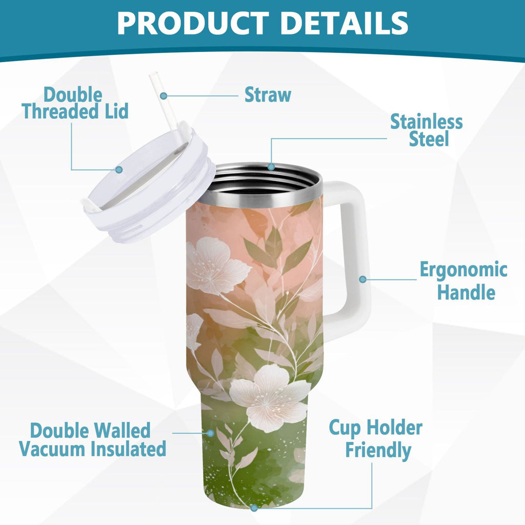 30 oz Insulated Stainless Steel Tumbler Double Wall Stainless Steel Tumbler with 2-Way Drinking Gradient Elegant Floral - XGD0