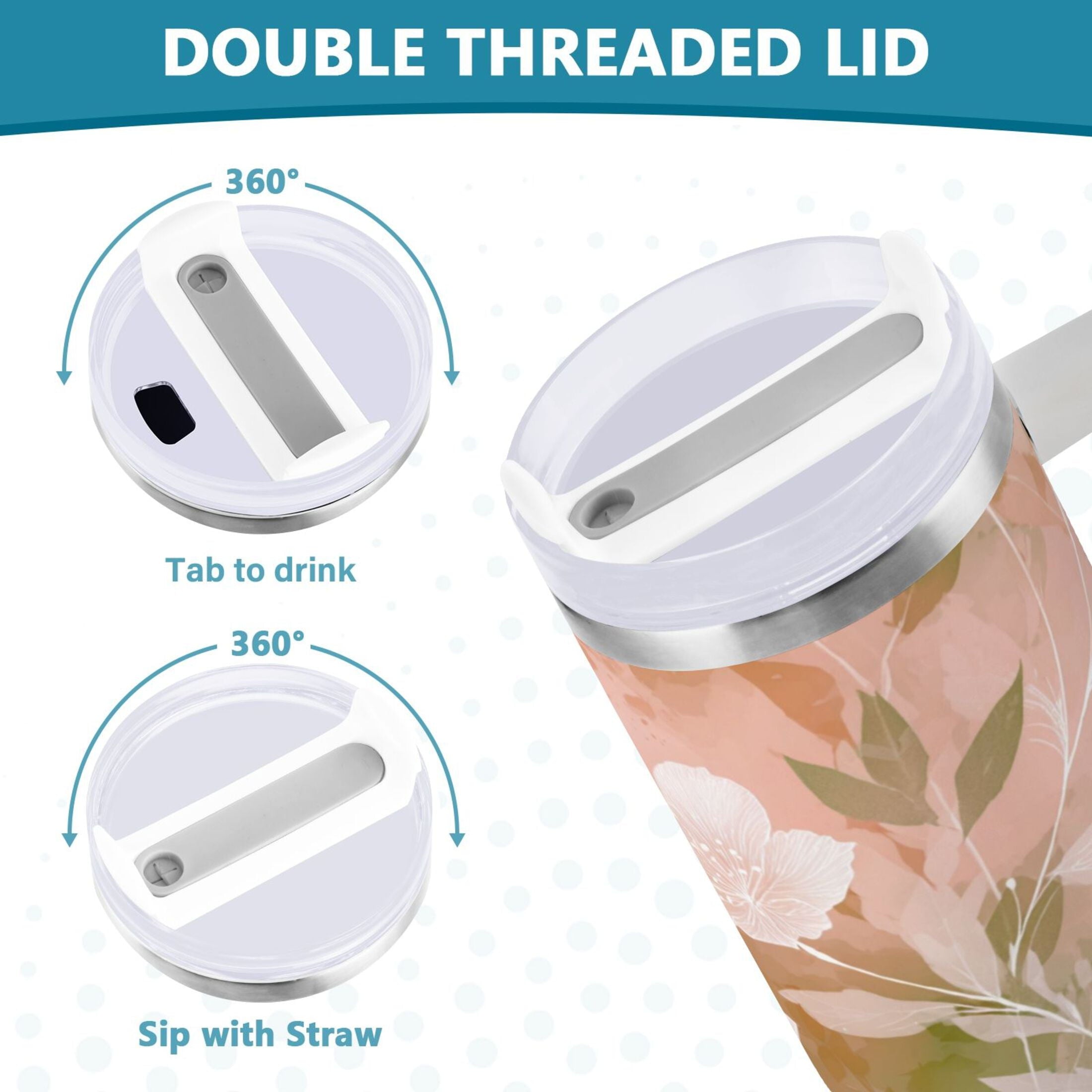30 oz Insulated Stainless Steel Tumbler Double Wall Stainless Steel Tumbler with 2-Way Drinking Gradient Elegant Floral - XGD0