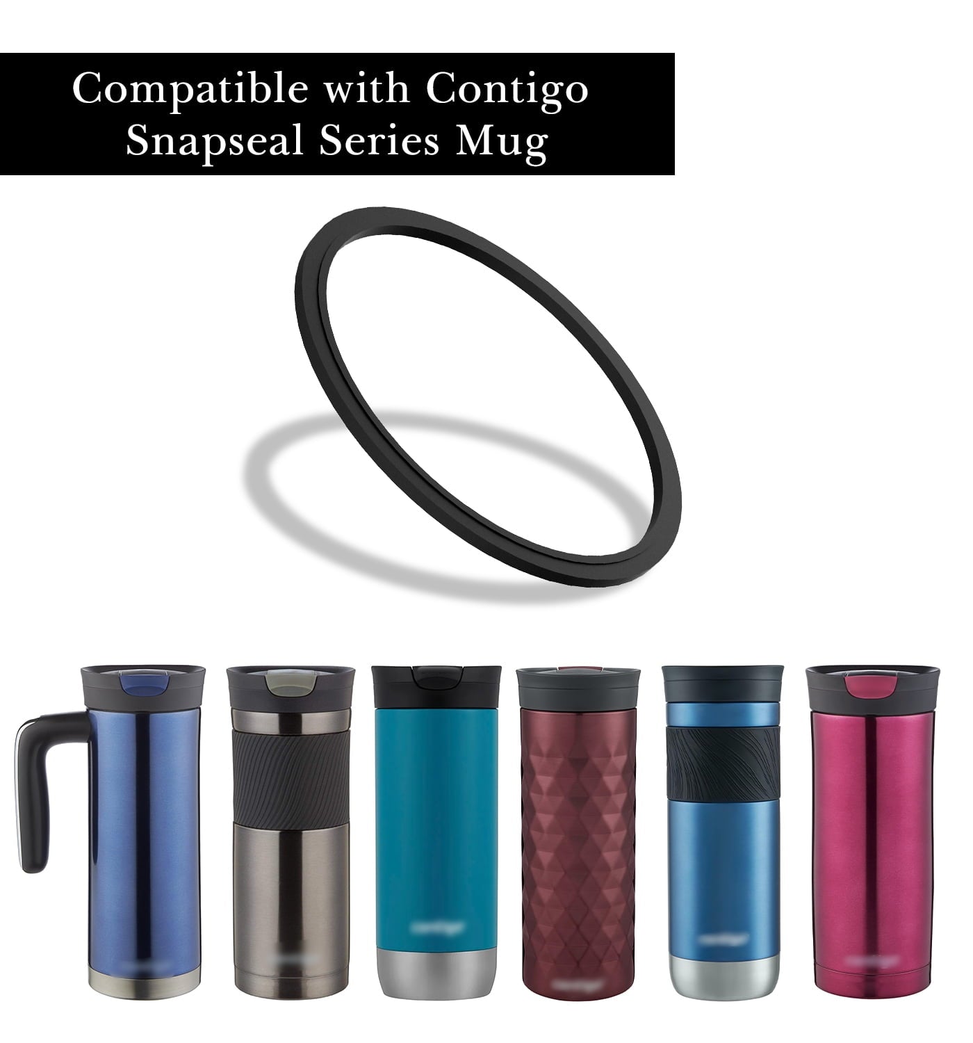 Linkidea 6 Pack Water Bottle Gasket Replacement Compatible with Contigo Byron Snapseal Travel Mug 16oz/20oz, Silicone O Ring Leak Proof Rubber Seal with Tweezer for Bottle Lid, Black - 4CWK