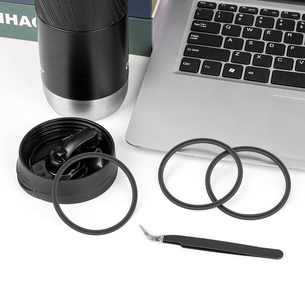 Linkidea 6 Pack Water Bottle Gasket Replacement Compatible with Contigo Byron Snapseal Travel Mug 16oz/20oz, Silicone O Ring Leak Proof Rubber Seal with Tweezer for Bottle Lid, Black - 4CWK
