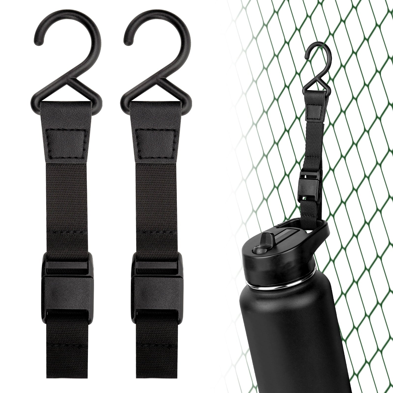 Linkidea 2 Pack Fence Hooks for Waterbottle, Compatible with Stanley, Nalgene, IRON FLASK with Handle Bottle &amp; Tumbler, S Shaped Hook Hanger Magnetic Buckle for Outdoor Sports Camping - 76NU