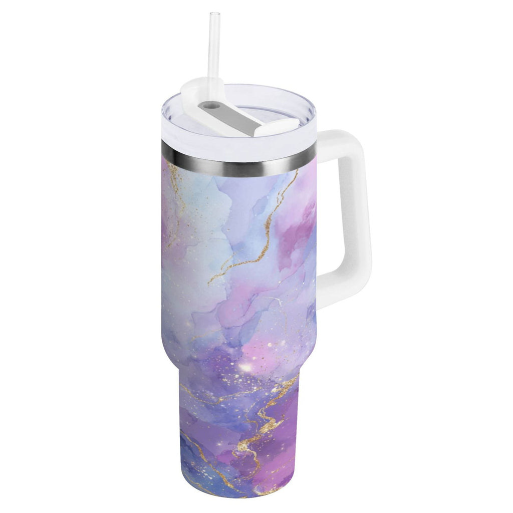 40 oz Insulated Stainless Steel Tumbler Double Wall Stainless Steel Tumbler with 2-Way Drinking Pink and Blue Marble Texture - 3W9J