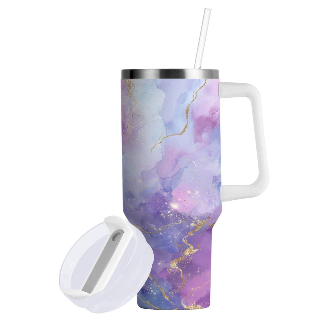 40 oz Insulated Stainless Steel Tumbler Double Wall Stainless Steel Tumbler with 2-Way Drinking Pink and Blue Marble Texture - 3W9J