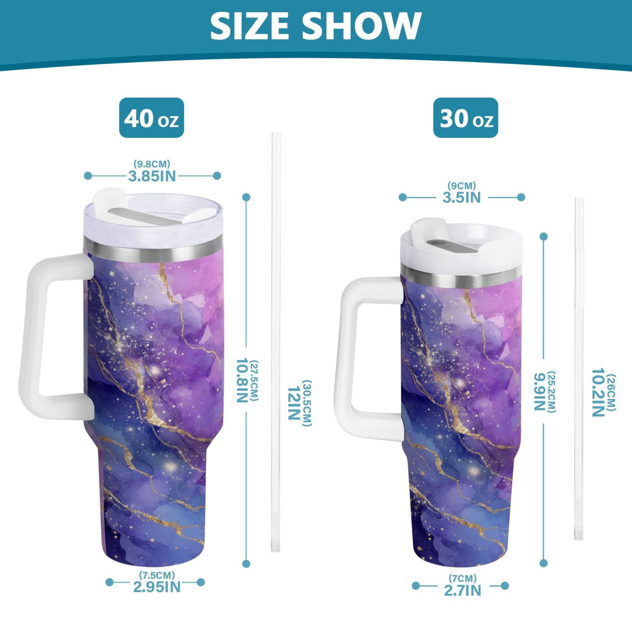 40 oz Insulated Stainless Steel Tumbler Double Wall Stainless Steel Tumbler with 2-Way Drinking Pink and Blue Marble Texture - 3W9J