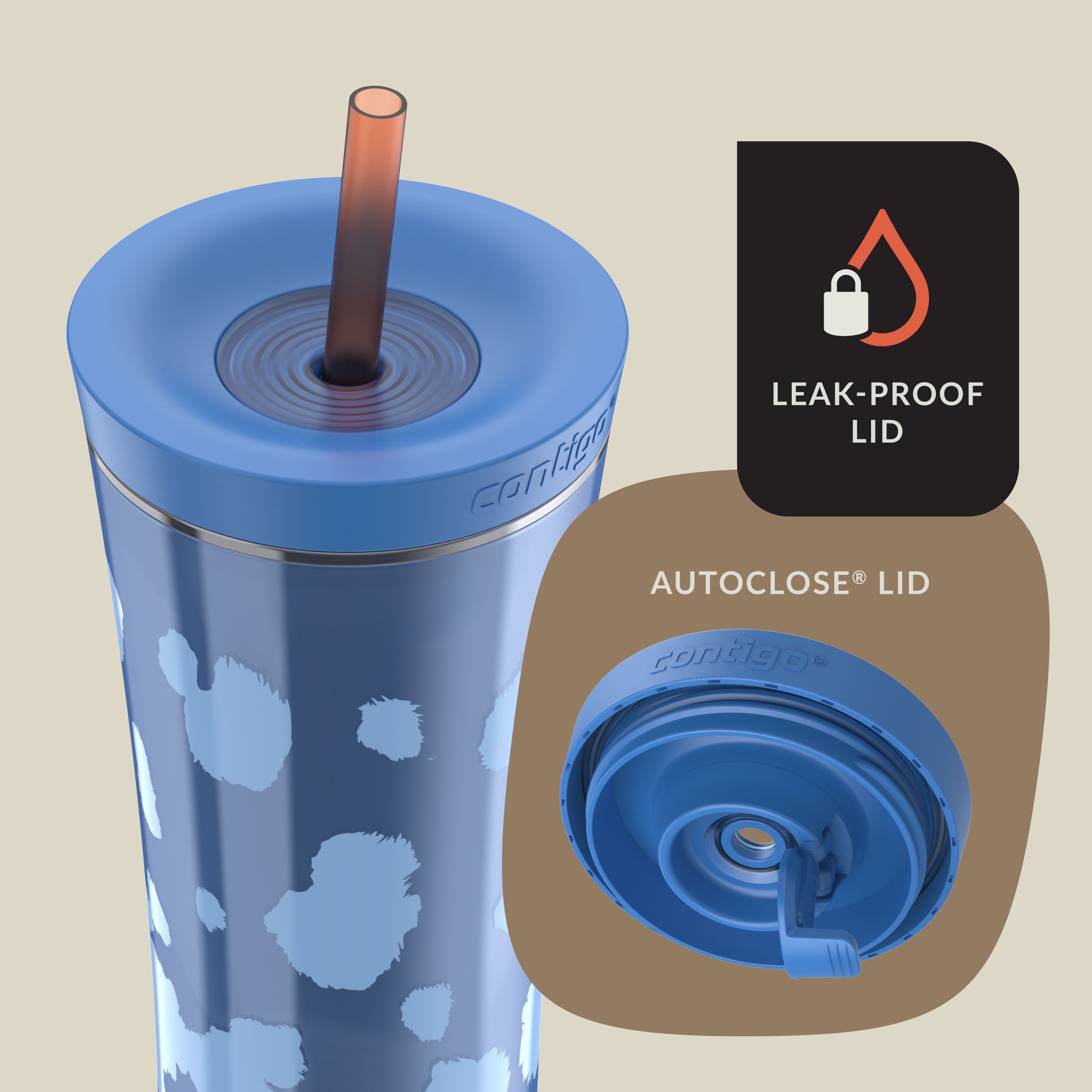 Contigo 20oz Shake &amp; Go Tumbler, Plastic with Straw, Stellar Jay Cowhide Couture - 721I