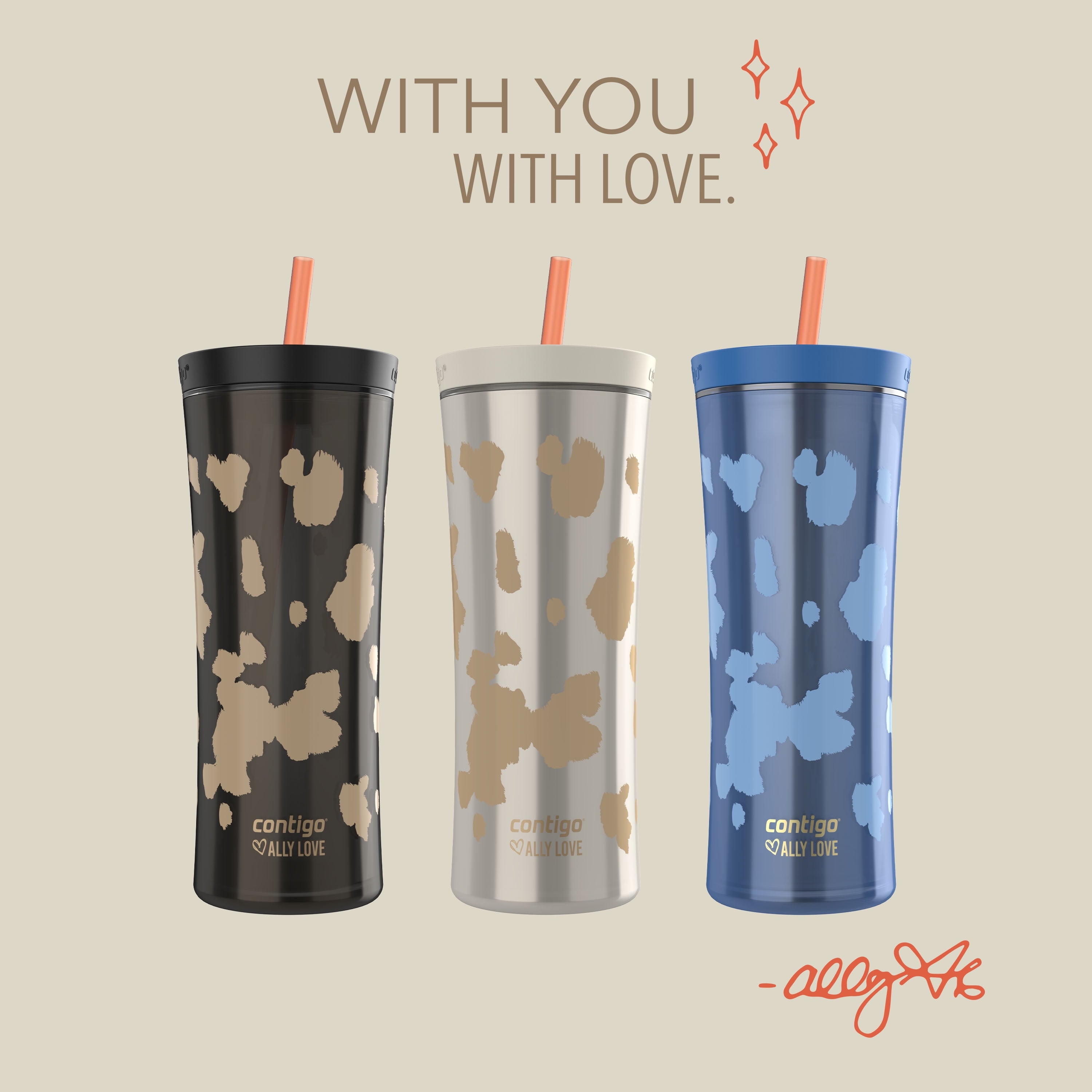 Contigo 20oz Shake &amp; Go Tumbler, Plastic with Straw, Stellar Jay Cowhide Couture - 721I