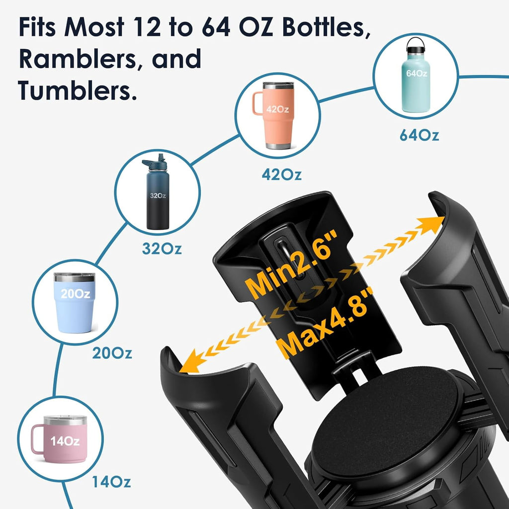 Cup Holder Expander: One-Button Open, Universal, Adjustable Holder(Diameter 2.6"- 4.8"), Cup Holder Expander for , , Nalgene, Takeya, Camelbak, Ramblers, , Tumblers, Mugs - OCDT