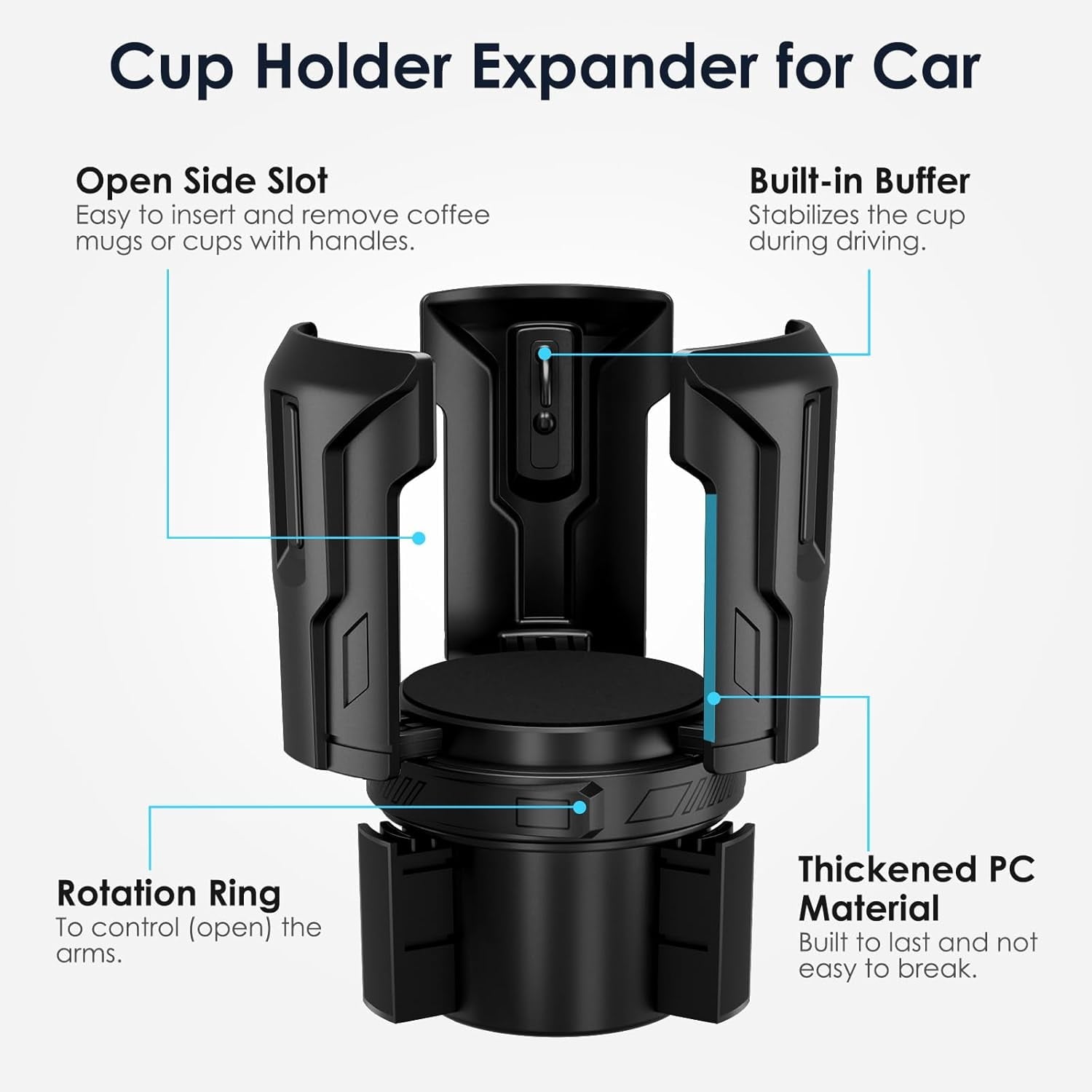Cup Holder Expander: One-Button Open, Universal, Adjustable Holder(Diameter 2.6"- 4.8"), Cup Holder Expander for , , Nalgene, Takeya, Camelbak, Ramblers, , Tumblers, Mugs - OCDT