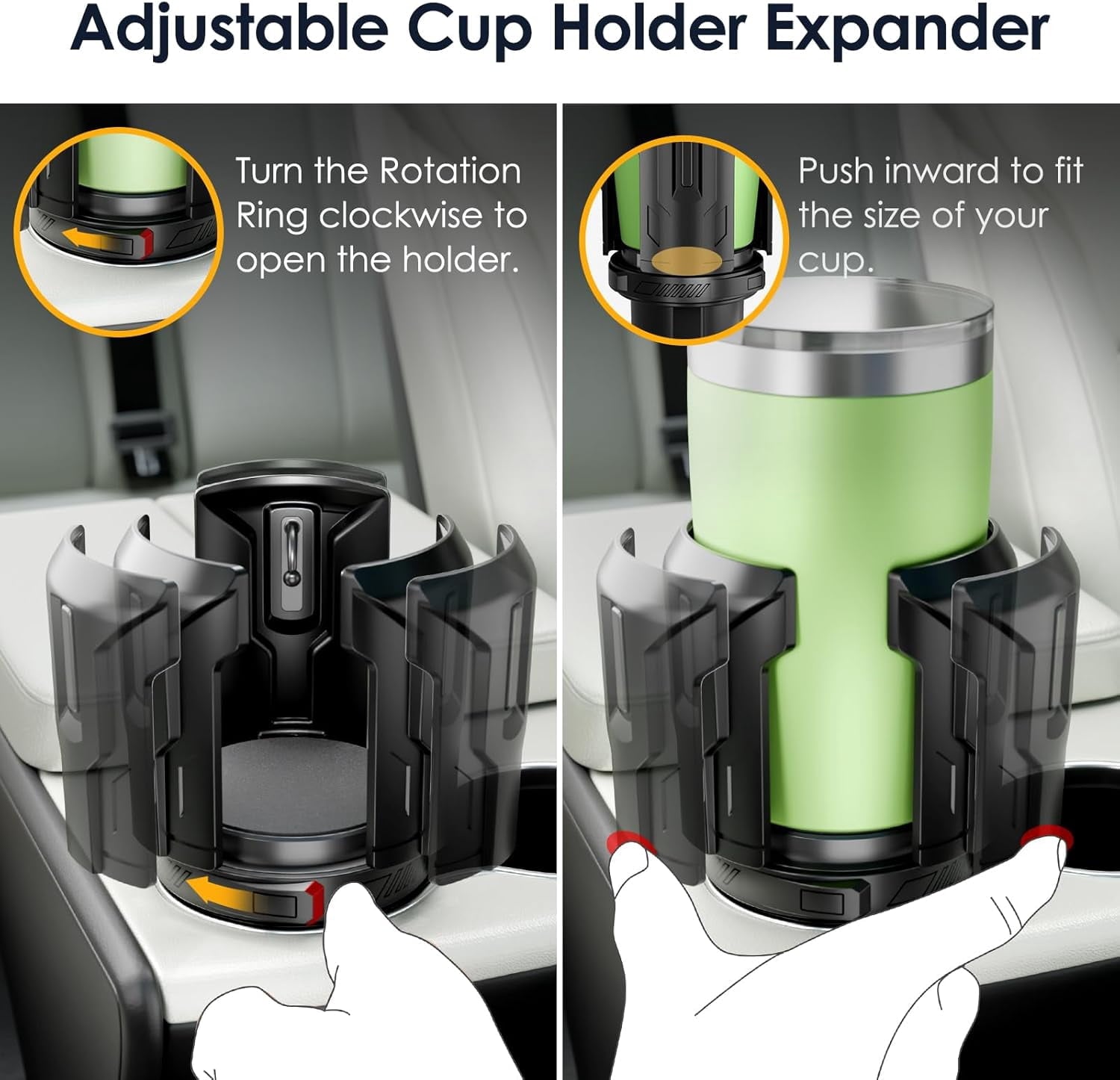 Cup Holder Expander: One-Button Open, Universal, Adjustable Holder(Diameter 2.6"- 4.8"), Cup Holder Expander for , , Nalgene, Takeya, Camelbak, Ramblers, , Tumblers, Mugs - OCDT