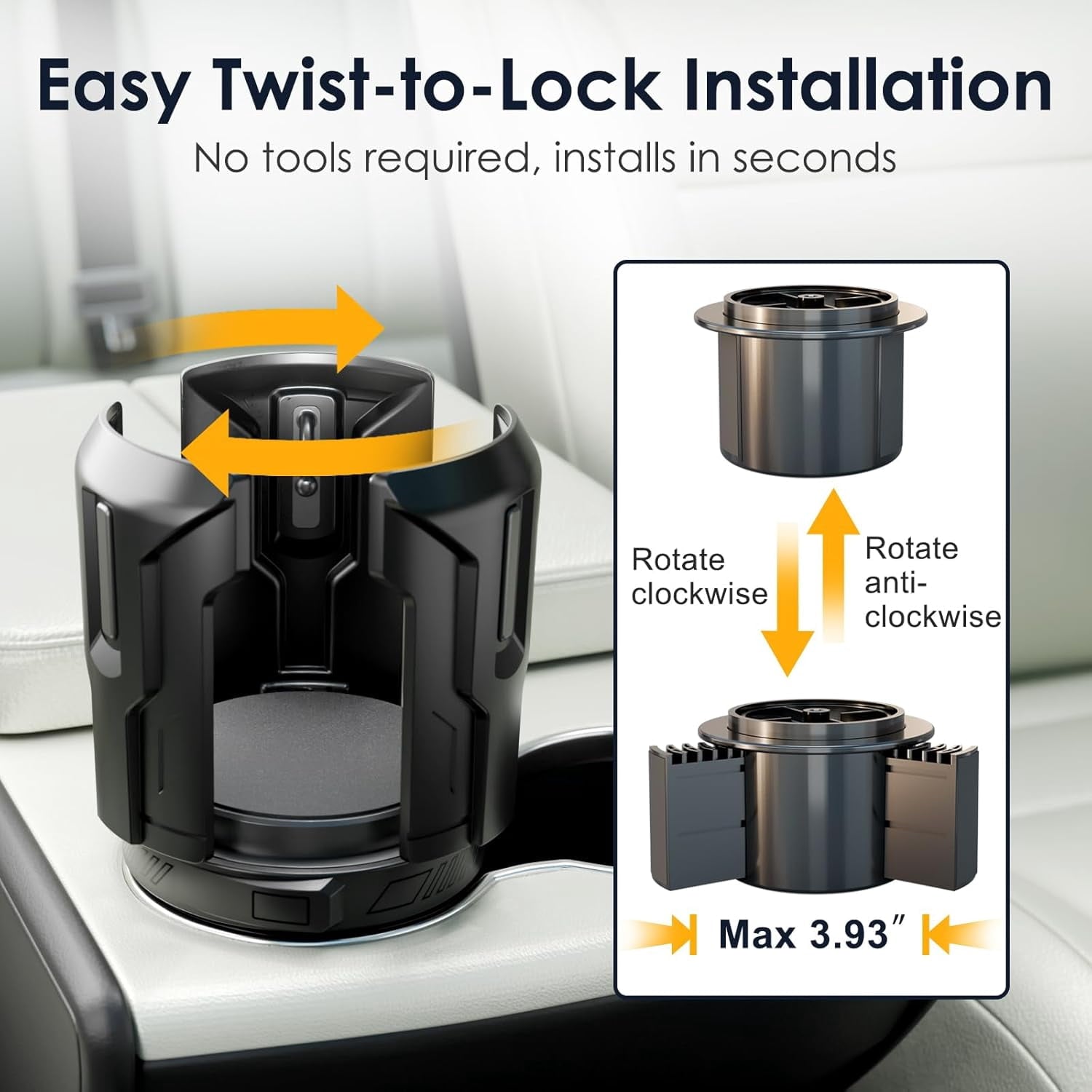 Cup Holder Expander: One-Button Open, Universal, Adjustable Holder(Diameter 2.6"- 4.8"), Cup Holder Expander for , , Nalgene, Takeya, Camelbak, Ramblers, , Tumblers, Mugs - OCDT