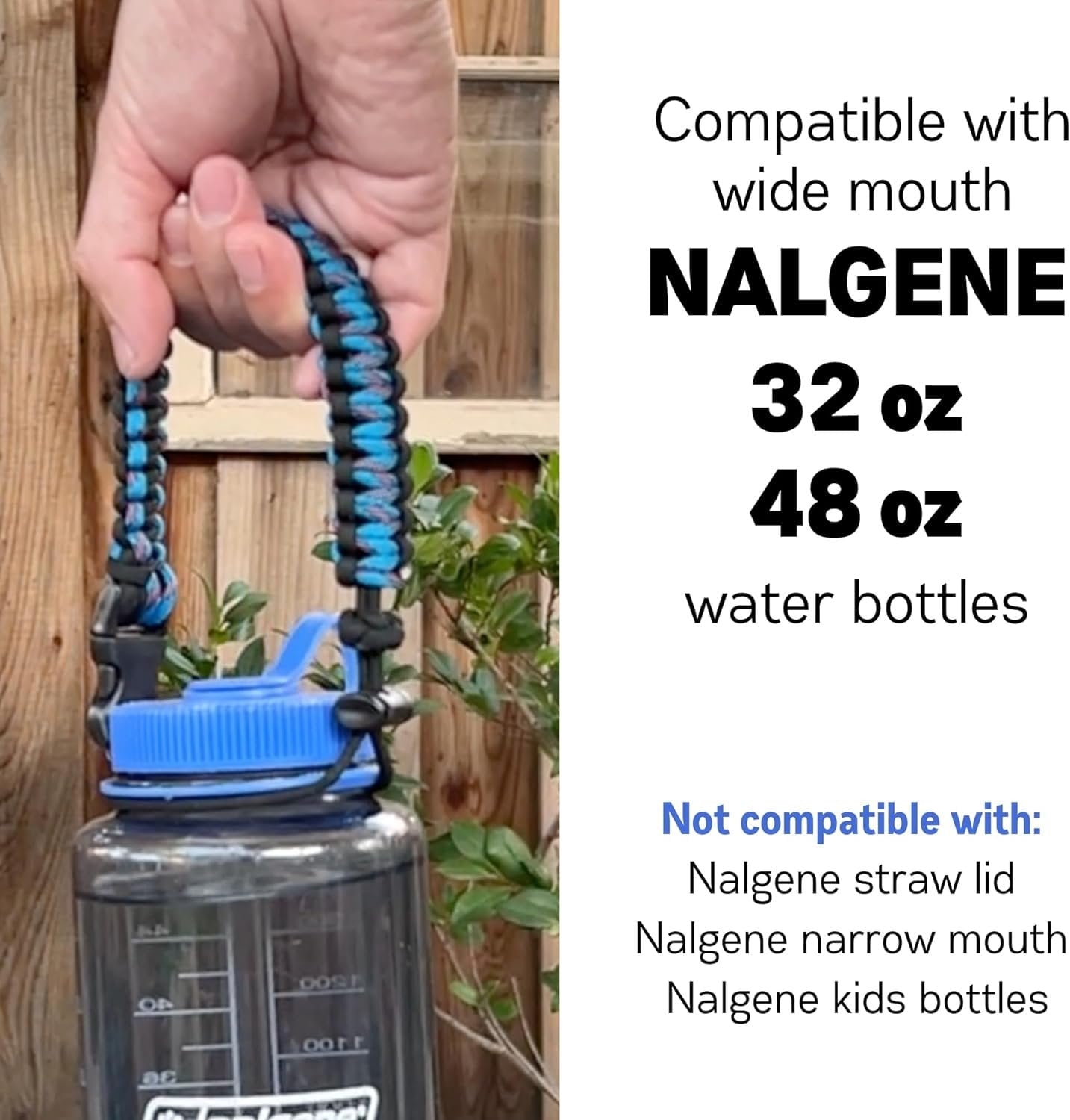 Hydrocord Handle for Nalgene Water Bottles, Fits Wide Mouth Water Bottles, Durable Carrier, Secure Accessories, Compatible with 32oz, 36oz, 48oz Water Bottle (Black) - DUM1