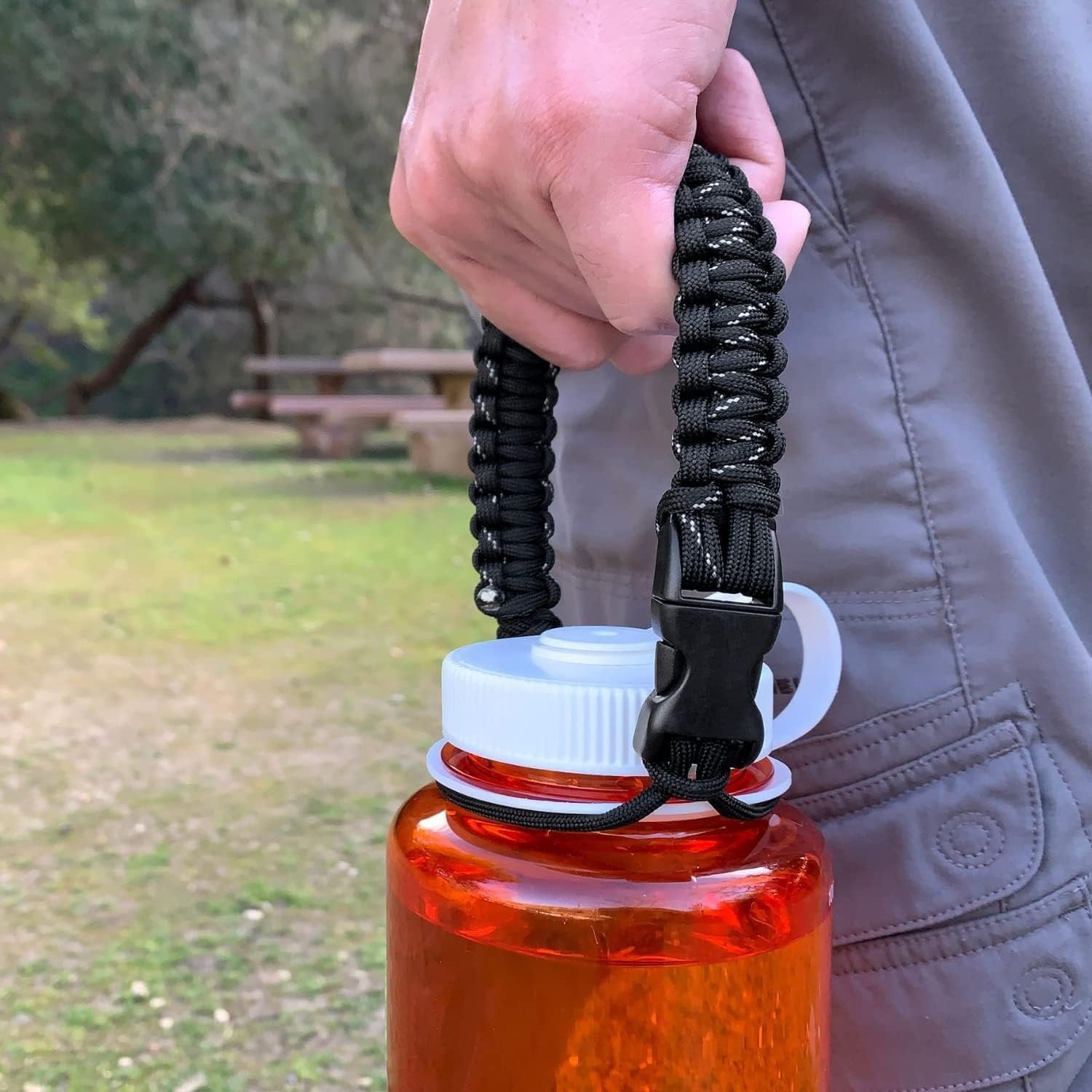 Hydrocord Handle for Nalgene Water Bottles, Fits Wide Mouth Water Bottles, Durable Carrier, Secure Accessories, Compatible with 32oz, 36oz, 48oz Water Bottle (Black) - DUM1