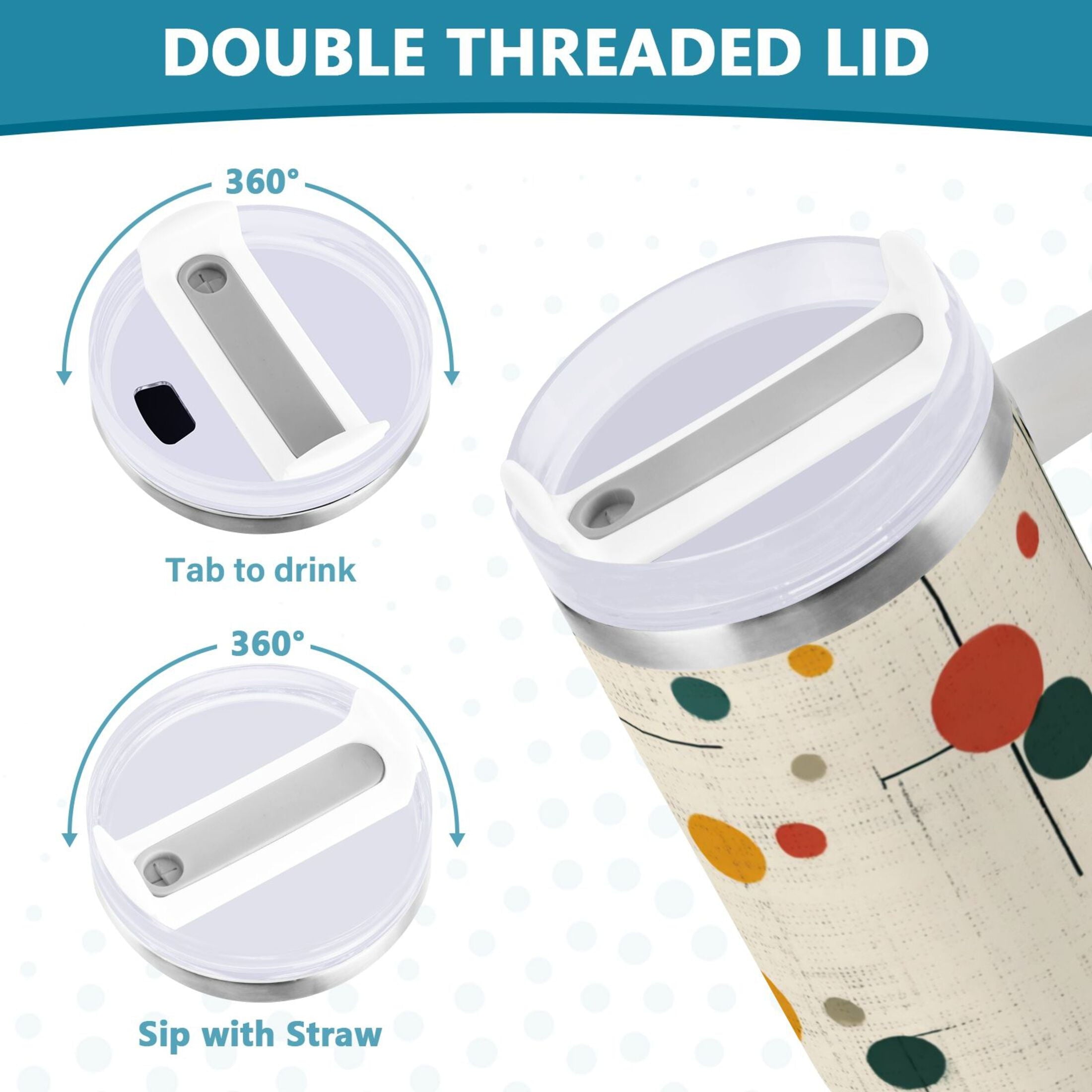 30 oz Insulated Stainless Steel Tumbler Double Wall Stainless Steel Tumbler with 2-Way Drinking Colorful Dots and Lines - M9YA