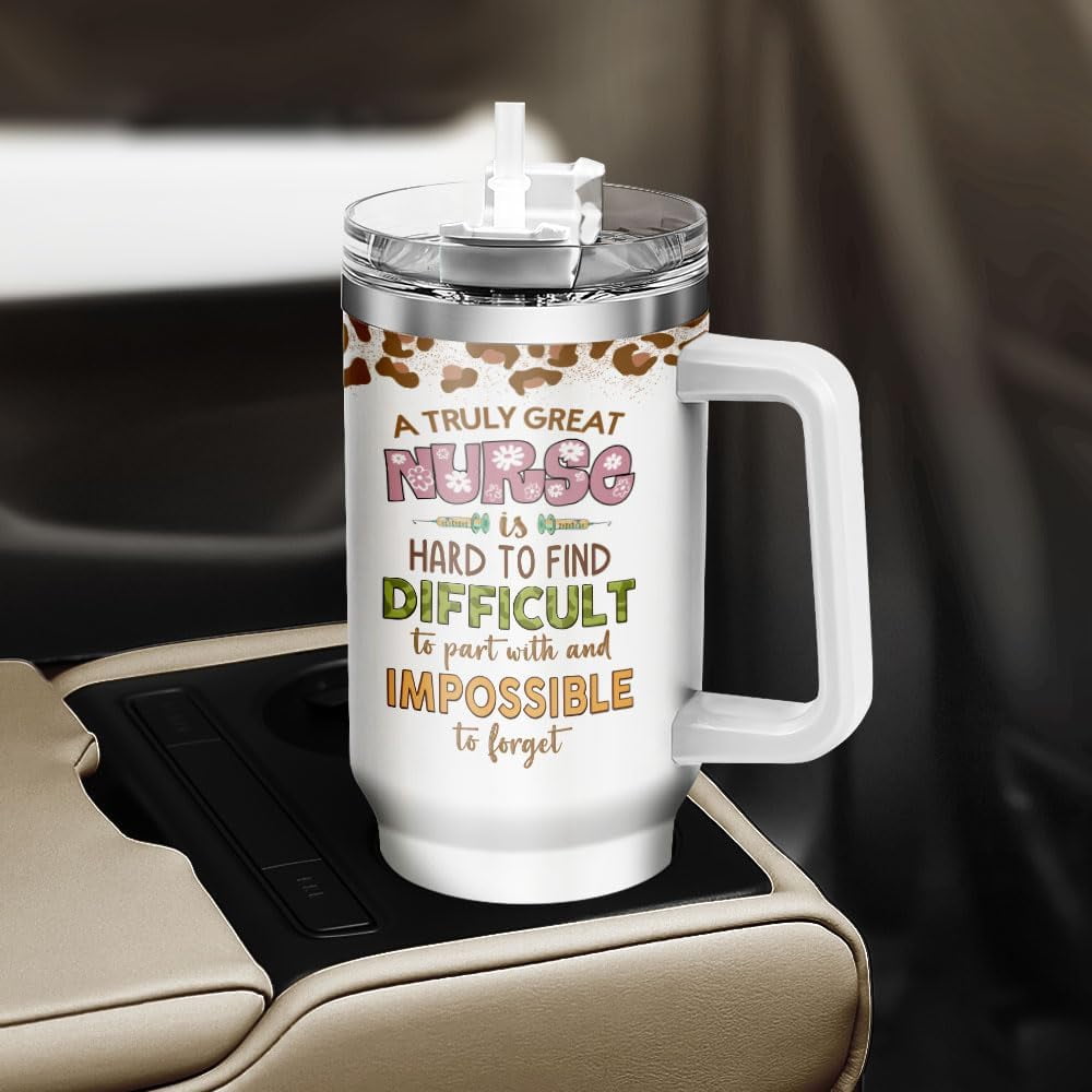Tumbler 40 Oz With Handle Lid And Straw, Nurse Gifts, Black Camo White Engraved Print Travel Nurses Tumblers Handle Funny Cups Nursing For, Great Nurse Rainbow Daisy Flower - UUWW