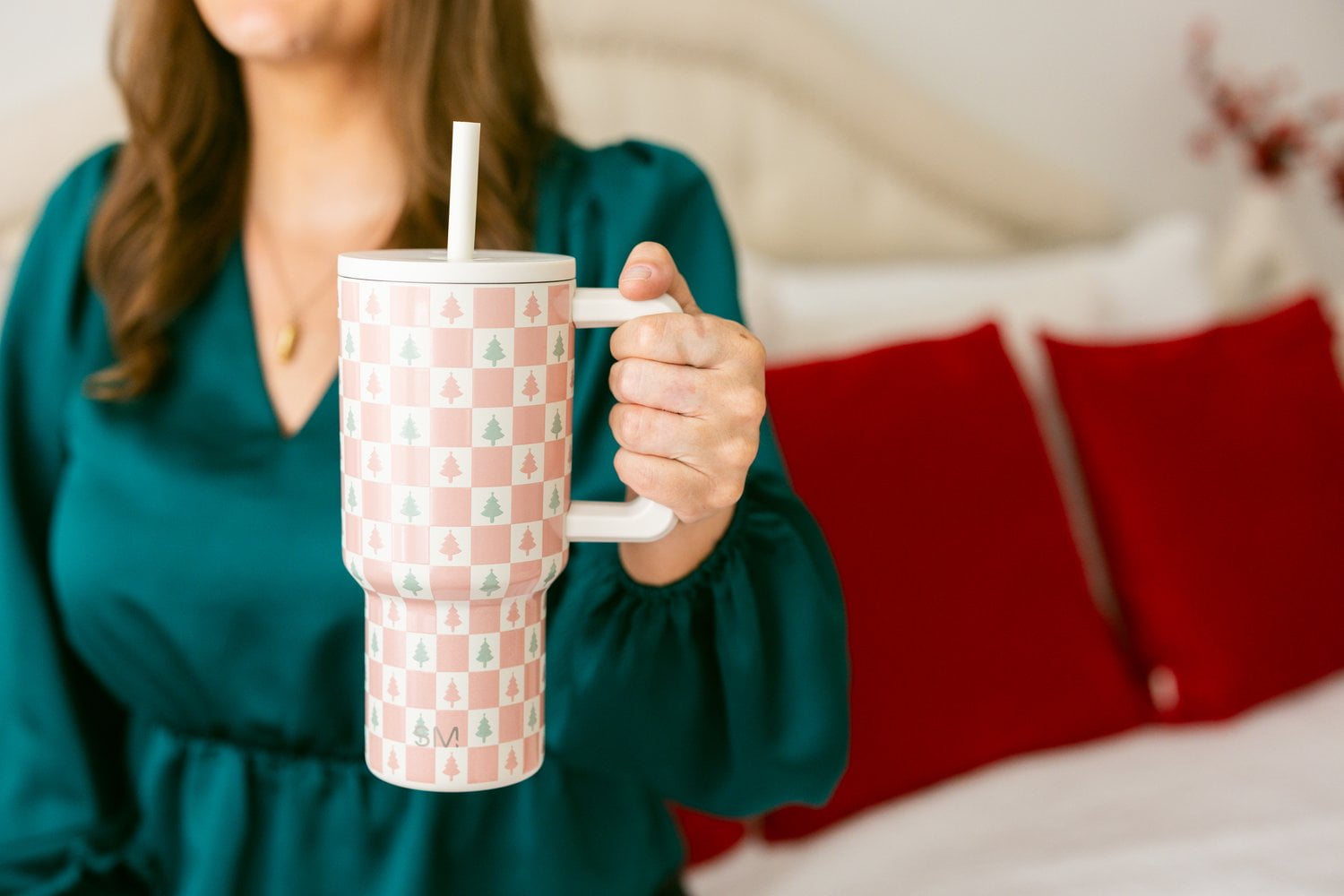 Simple Modern 30 fl oz Insulated Stainless Steel Trek Tumbler with Straw Lid | Seaglass Sage and Cream Checkmate - B21Q