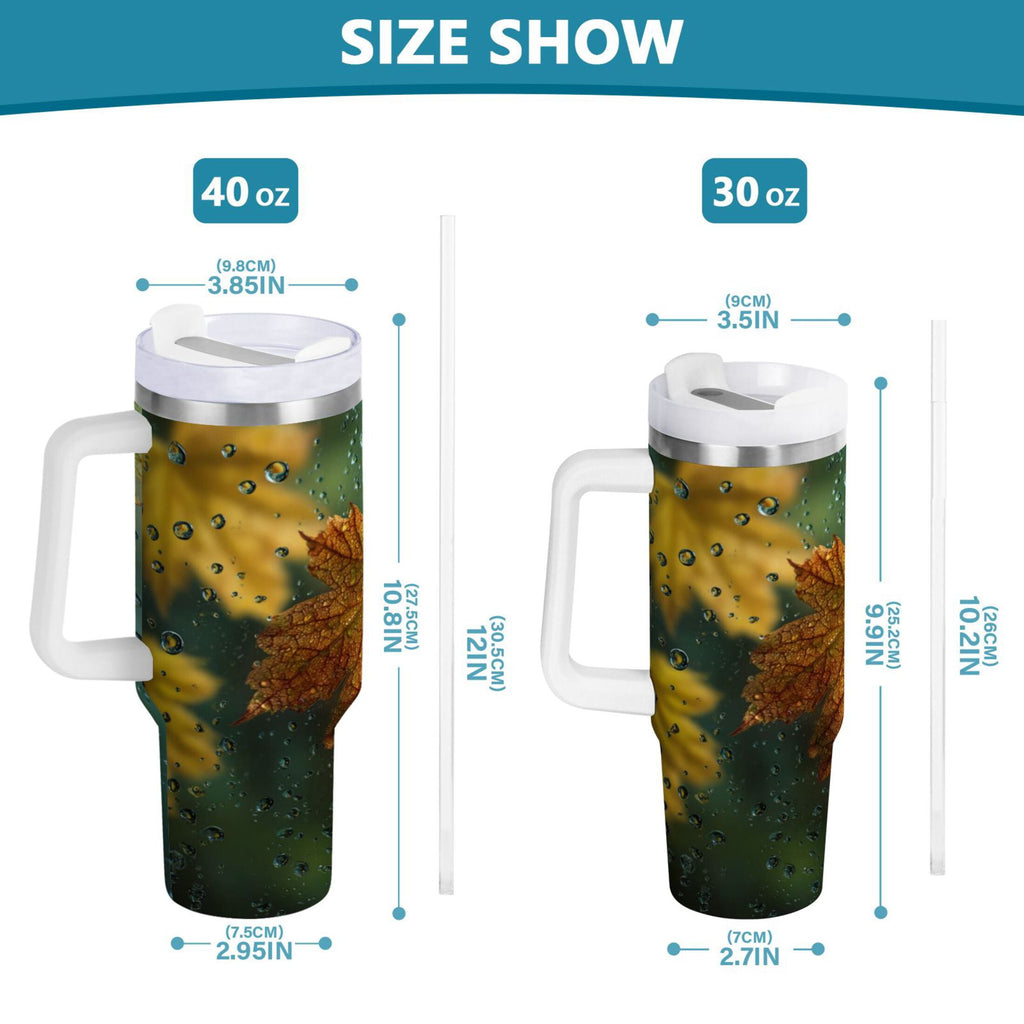 30 oz Insulated Stainless Steel Tumbler Double Wall Stainless Steel Tumbler with 2-Way Drinking Leaves with Water Droplets - 57M5
