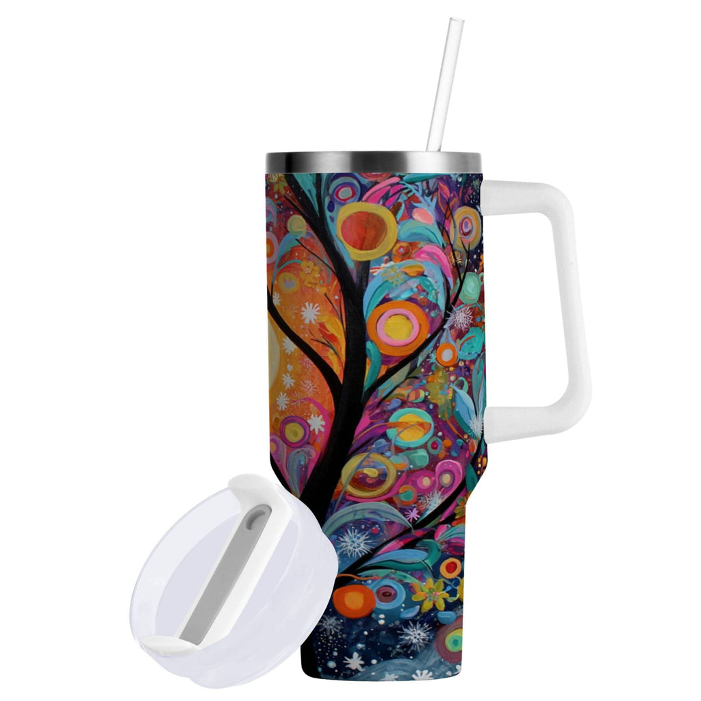 30 oz Insulated Stainless Steel Tumbler Double Wall Stainless Steel Tumbler with 2-Way Drinking Beautiful Abstract Tree Painting - UOWR