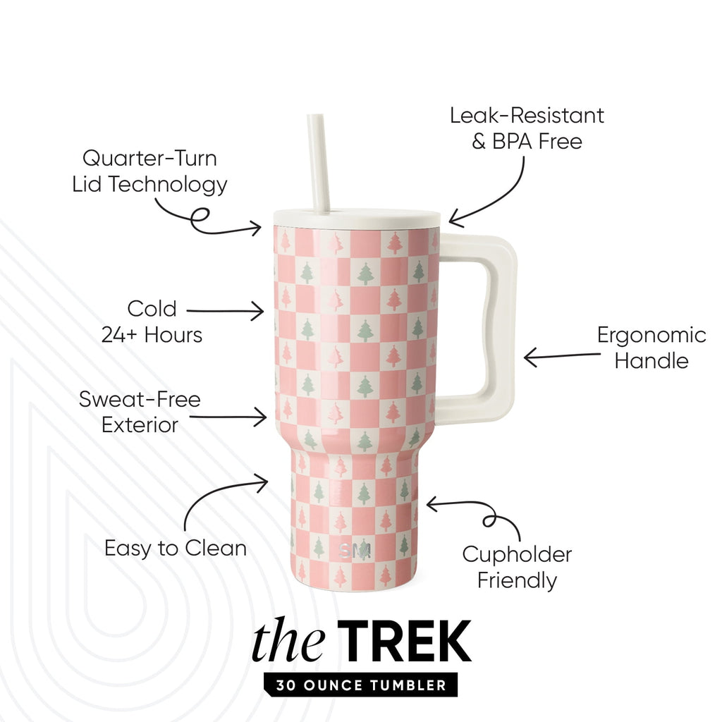 Simple Modern 30 fl oz Insulated Stainless Steel Trek Tumbler with Straw Lid | Seaglass Sage and Cream Checkmate - B21Q