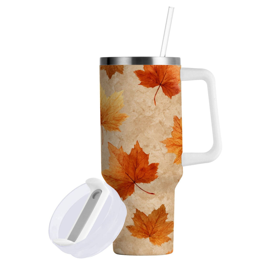 40 oz Insulated Stainless Steel Tumbler Double Wall Stainless Steel Tumbler with 2-Way Drinking Orange Autumn Leaves Pattern - R88P