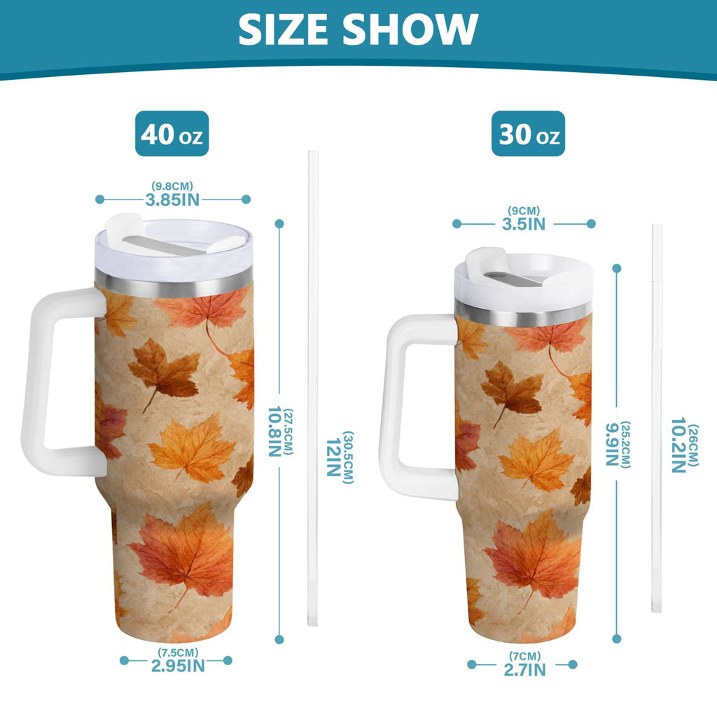 40 oz Insulated Stainless Steel Tumbler Double Wall Stainless Steel Tumbler with 2-Way Drinking Orange Autumn Leaves Pattern - R88P